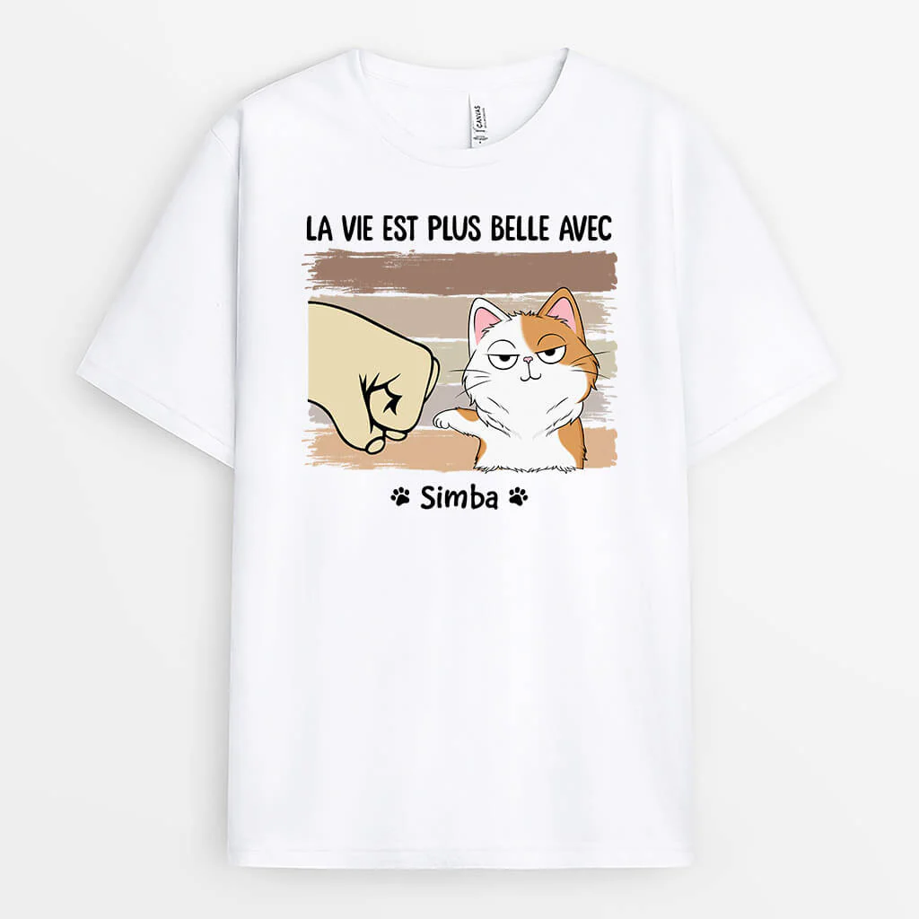 Tee Shirt Personnalisé Rigolo - La Vie Est Meilleure Avec Mon Chat