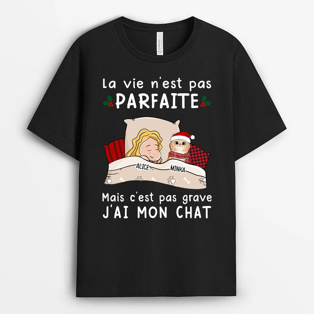 T shirt personnalisé chat pour Noel – La vie n’est pas parfaite