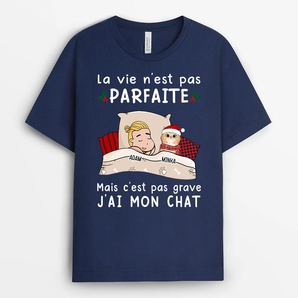 T shirt personnalisé chat pour Noel – La vie n’est pas parfaite - Image 2