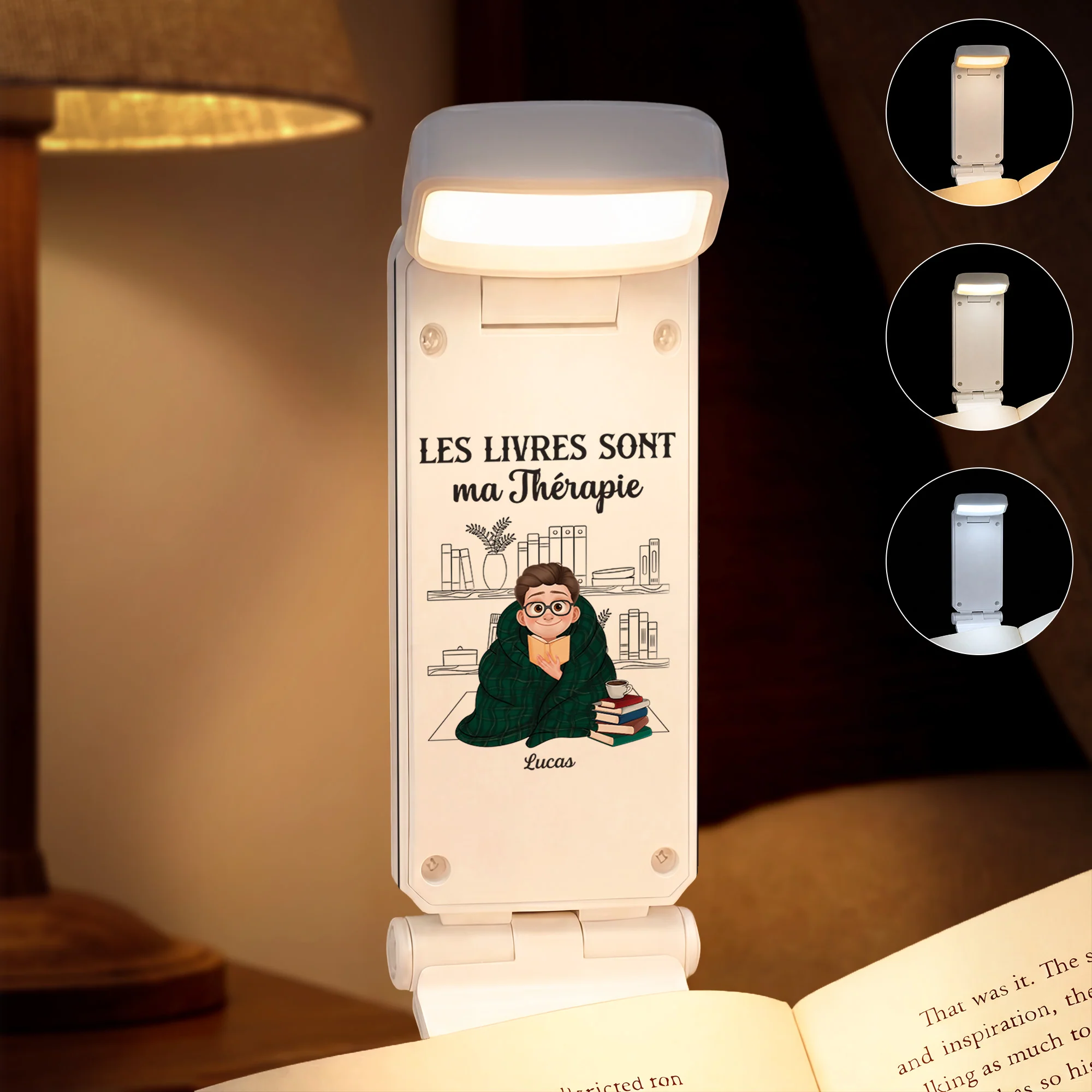 Lampe De Lecture Avec Pince Personnalisable Femme Homme - Les Livres Sont Ma Thérapie - Image 2