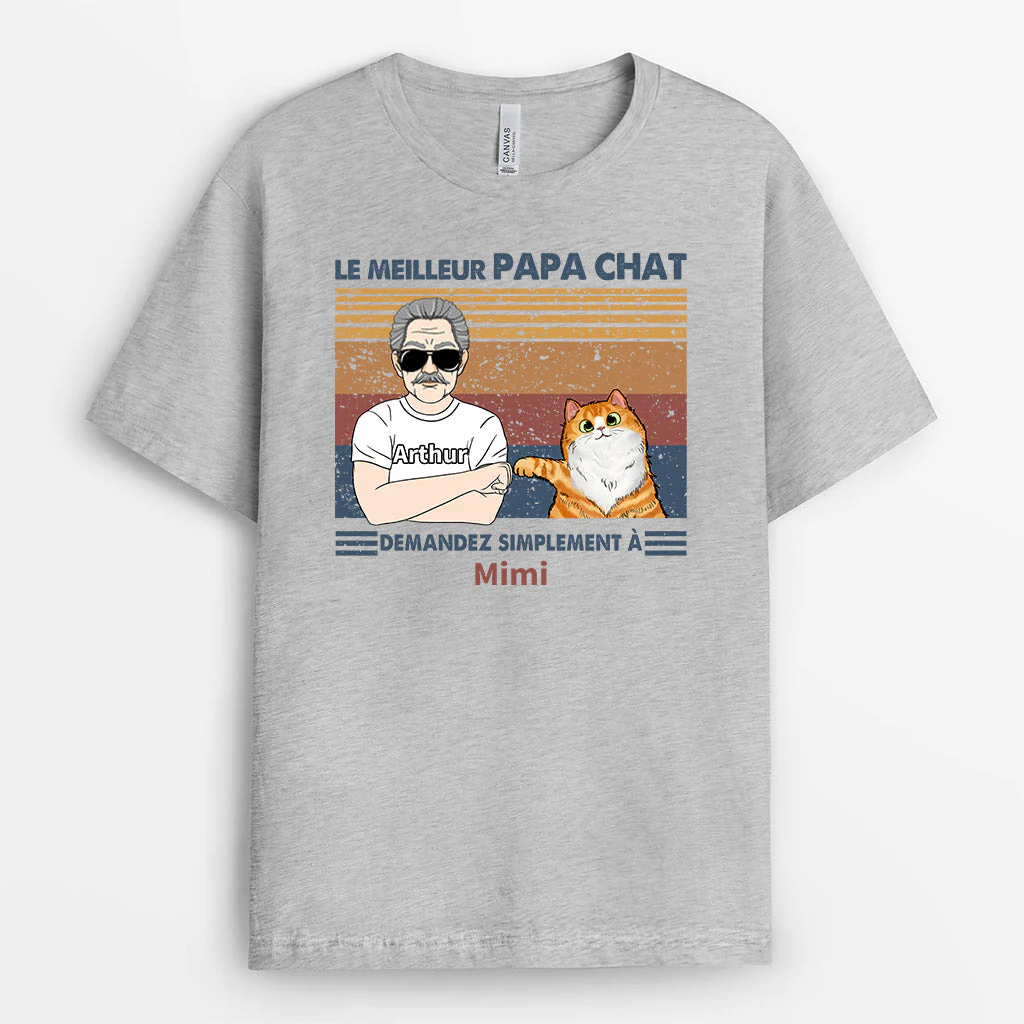 T Shirt Personnalisé Avec Chat - Le Meilleur Papa Chat - Image 2