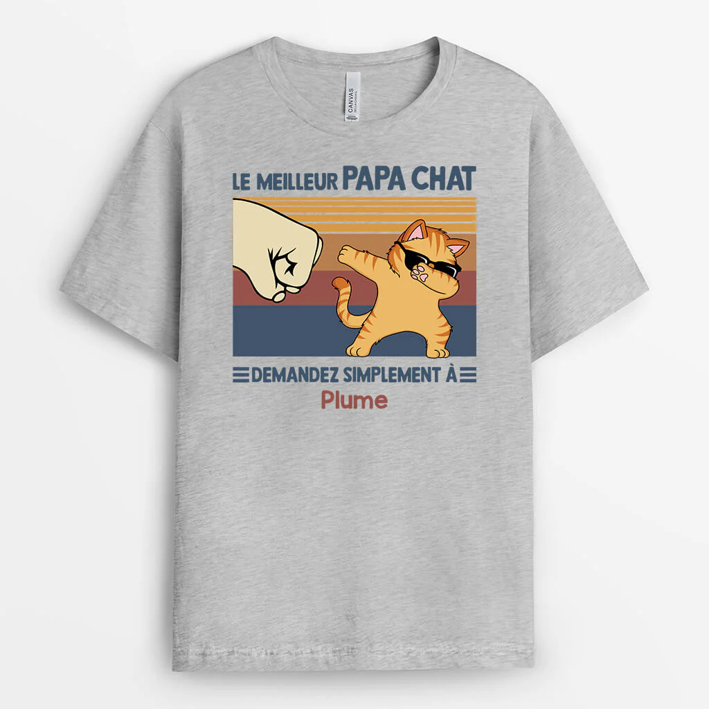 Tee Shirt Personnalisé Chat - Le Meilleur Papa Chat, Demandez Simplement À Mon Chat - Image 2