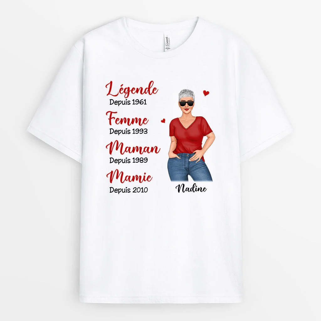 Tee Shirt Mamie Personnalisé - Légende Femme Maman Mamie Depuis