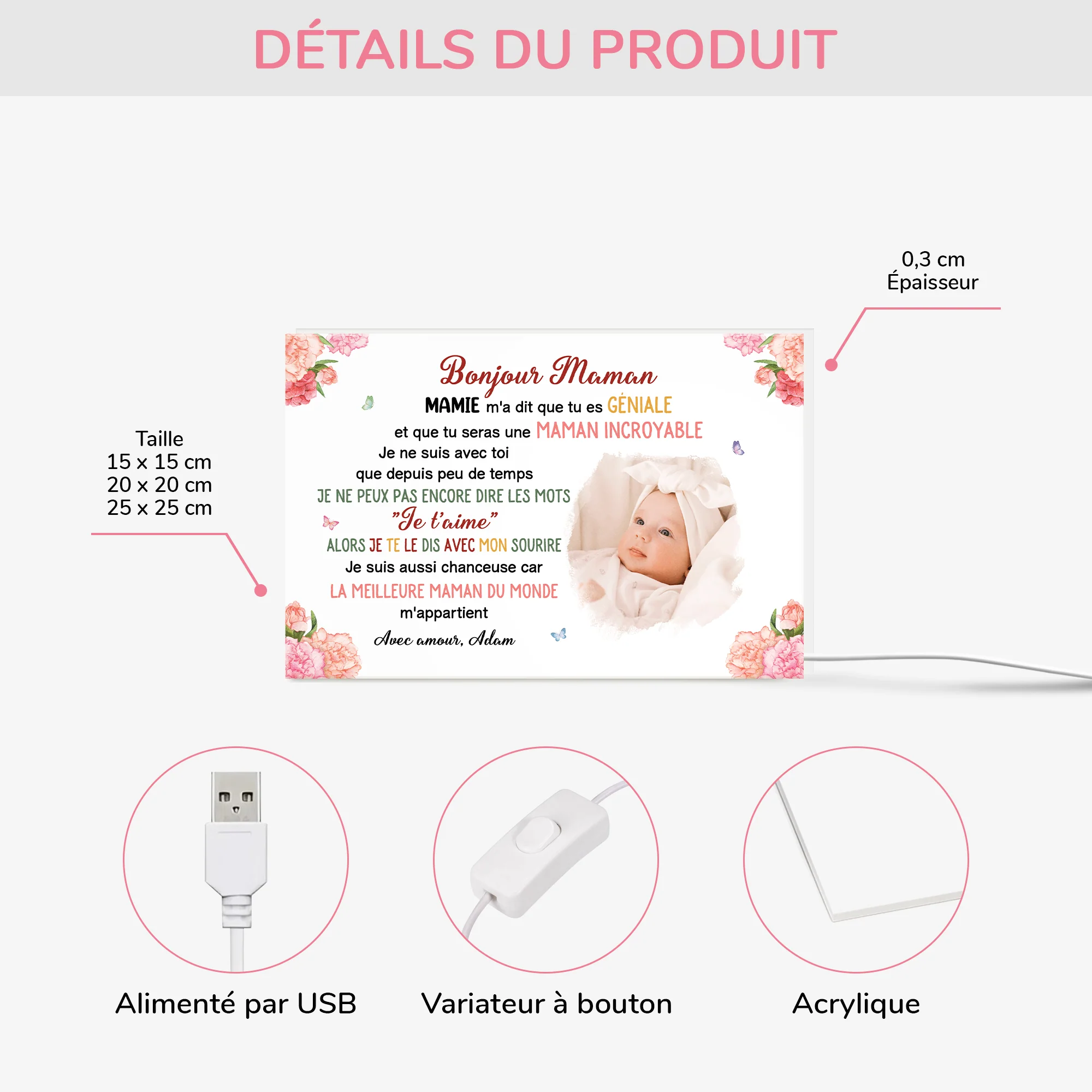 Lightbox Personnalisable Avec Photo - Chère Maman - Image 3