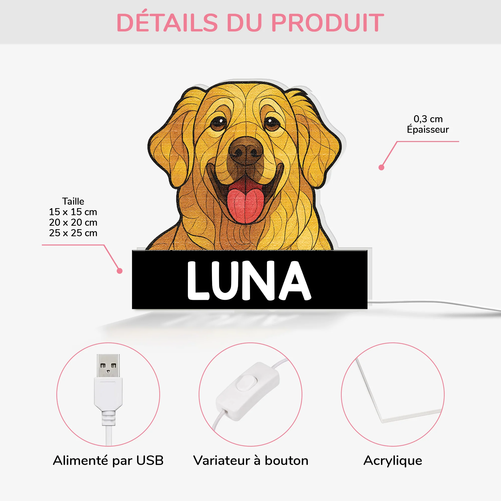 Lightbox Personnalisable Chien - Style Vitrail - Image 3