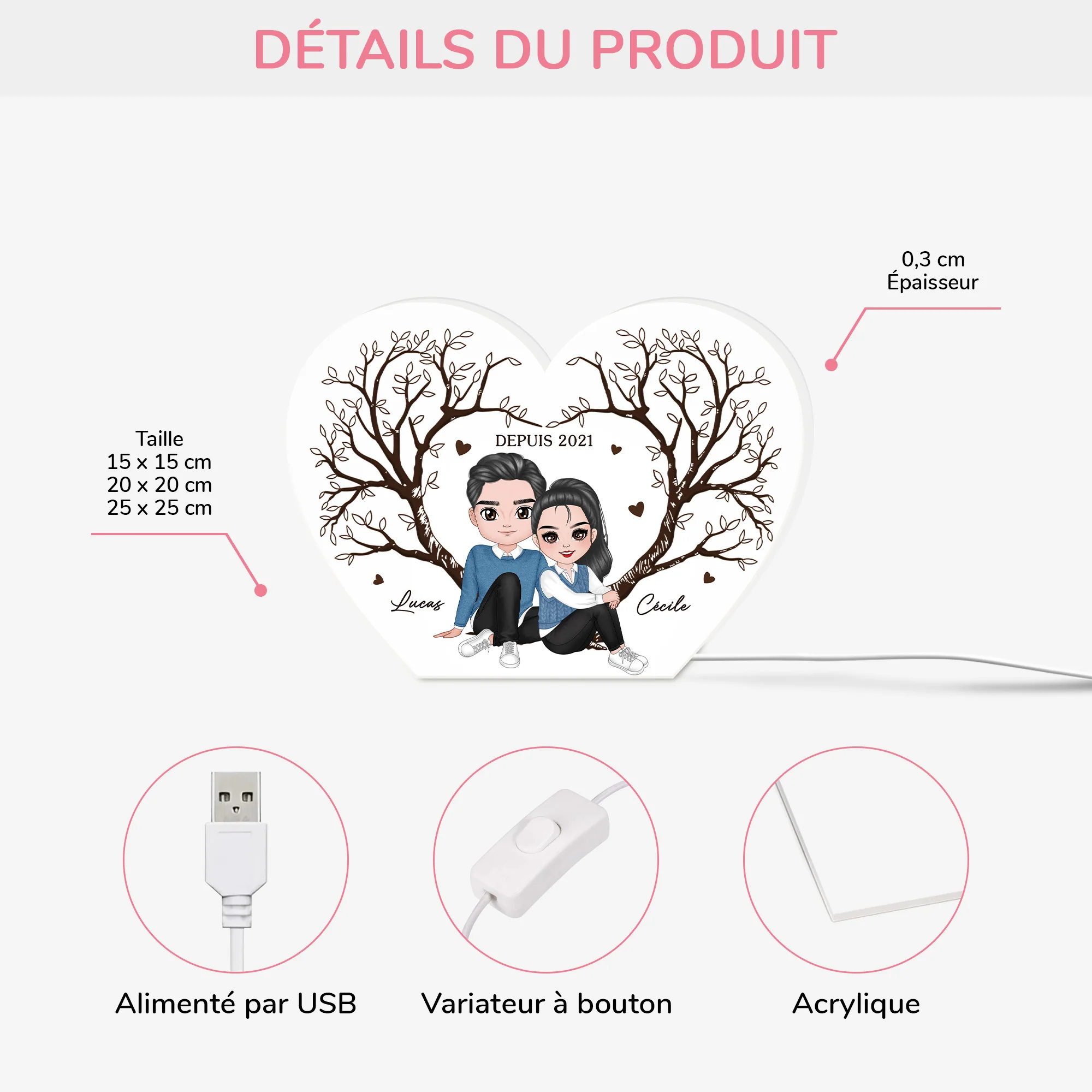 Lightbox Personnalisable - Couple Ensemble Depuis - Image 3