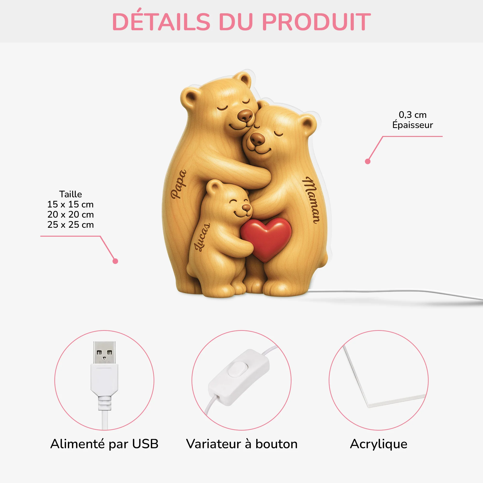 Lightbox Personnalisable - Jolie Famille Ours - Image 2
