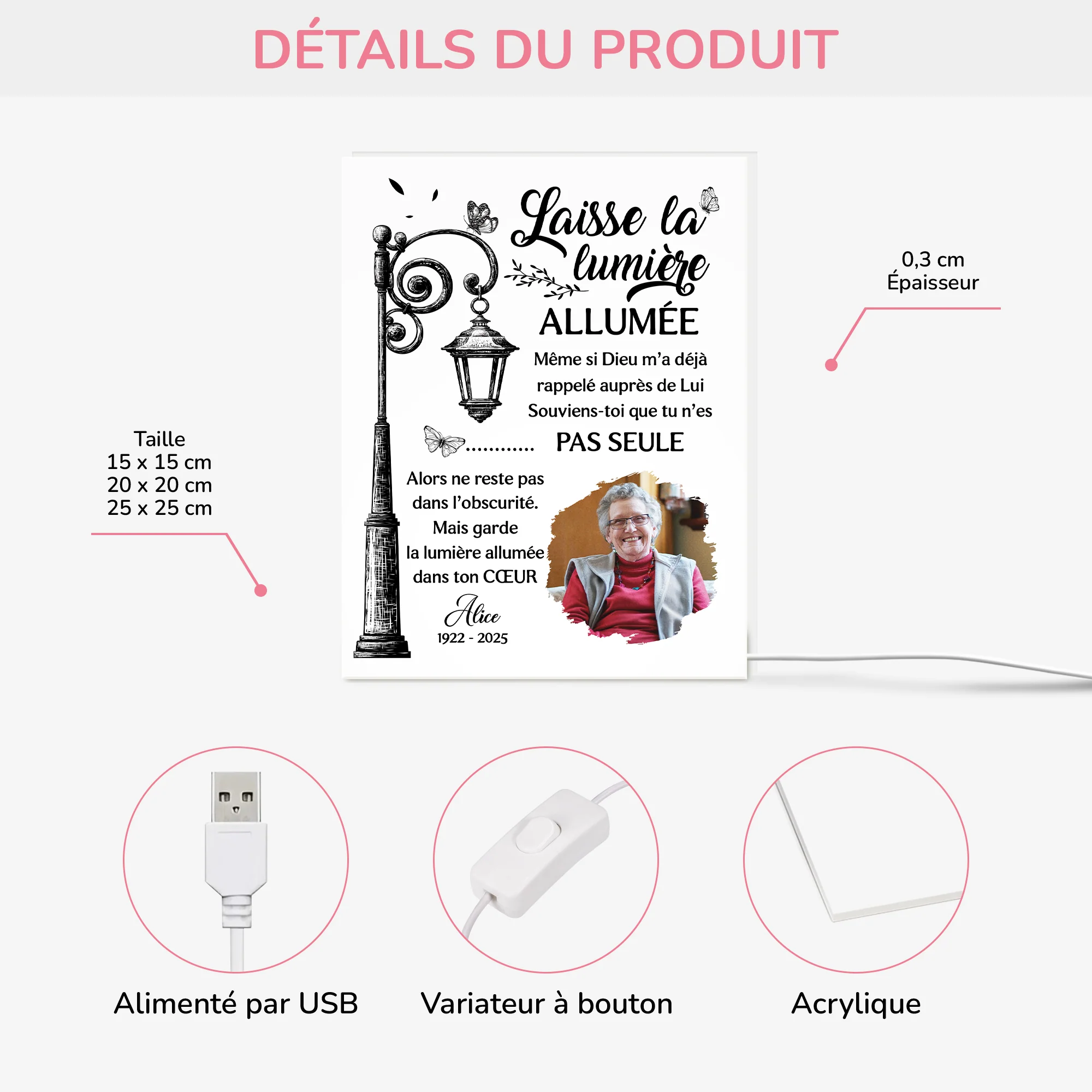 Lightbox Personnalisable - Laisse La Lumière Allumée - Cadeau Commémoratif Pour Perte De Maman - Image 3