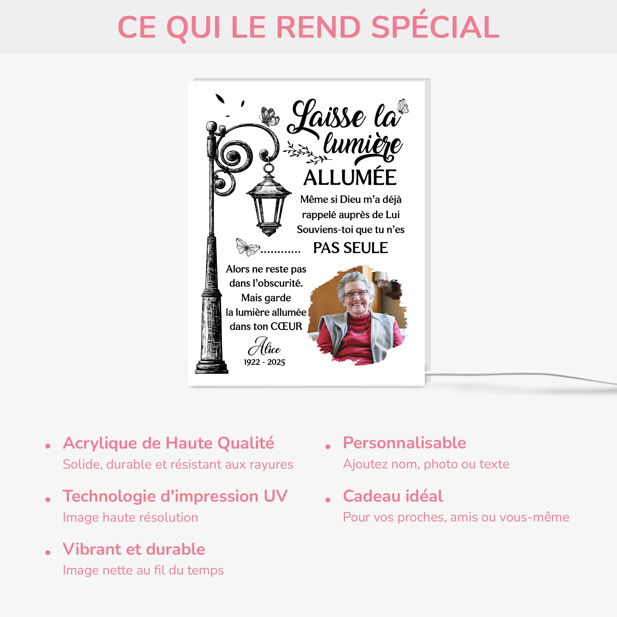 Lightbox Personnalisable - Laisse La Lumière Allumée - Cadeau Commémoratif Pour Perte De Maman - Image 4