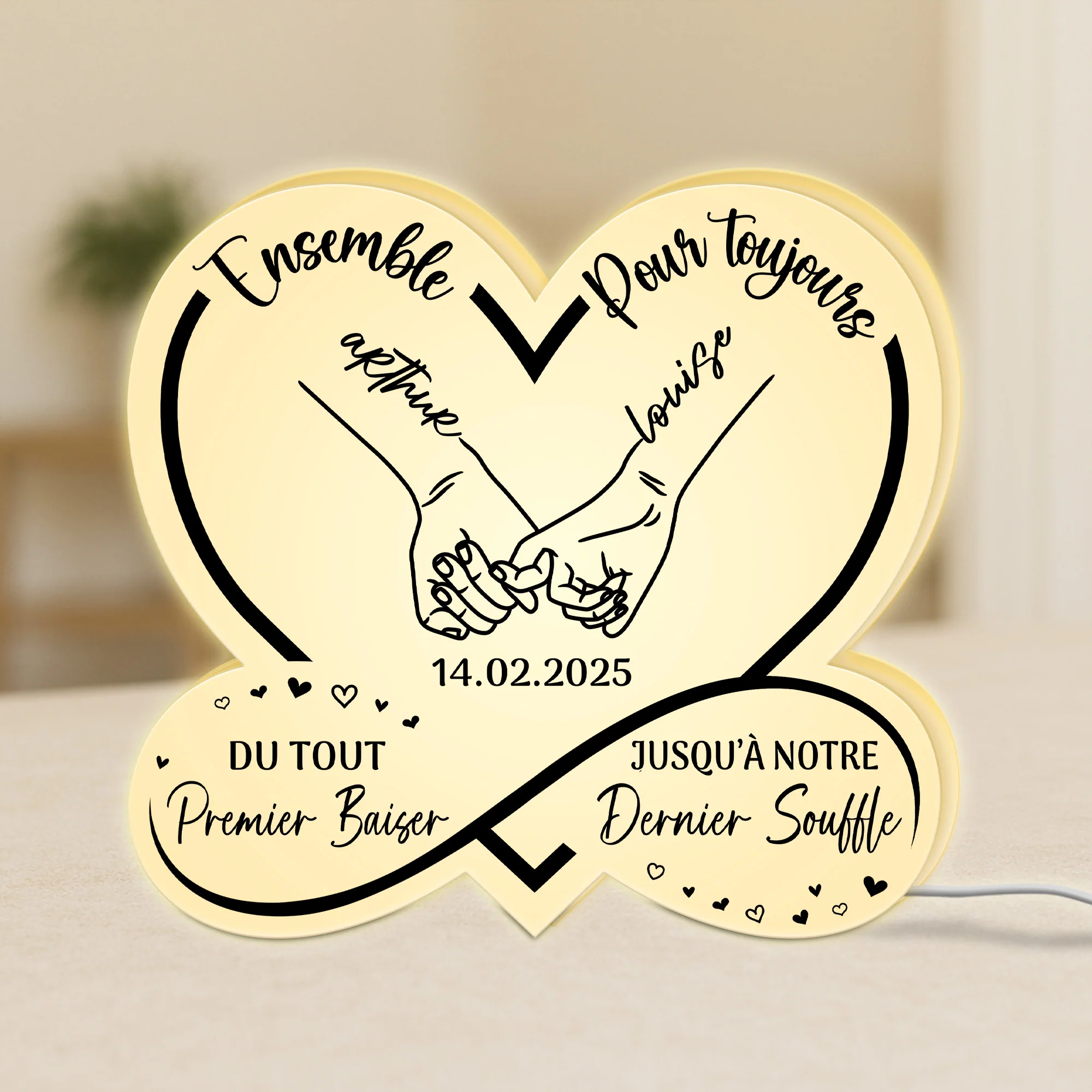 Lightbox Personnalisable Pour Couple - Ensemble Pour Toujours - Version Mains