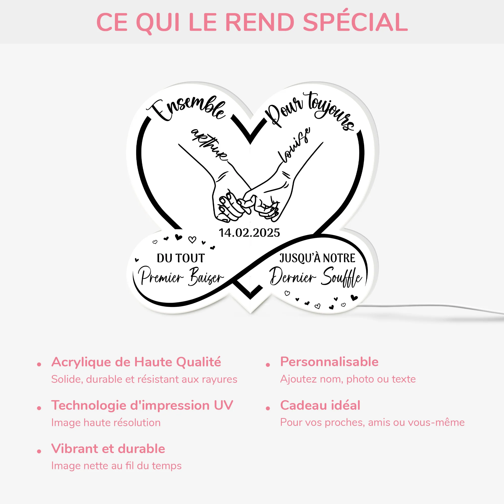 Lightbox Personnalisable Pour Couple - Ensemble Pour Toujours - Version Mains - Image 4