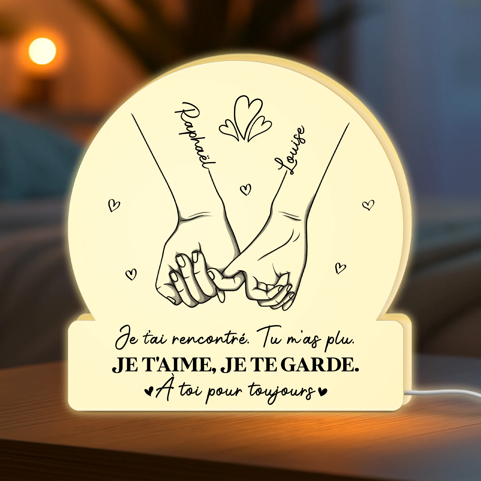Lightbox Personnalisable Pour Couple - Je T'aime Je Te Garde - Version Mains - Image 2