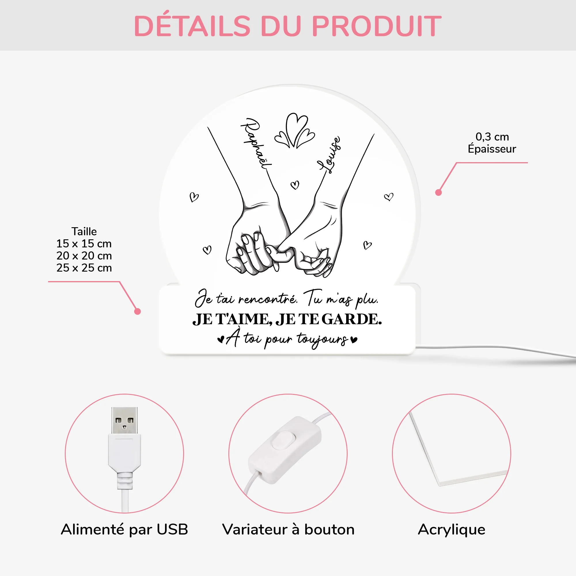 Lightbox Personnalisable Pour Couple - Je T'aime Je Te Garde - Version Mains - Image 3