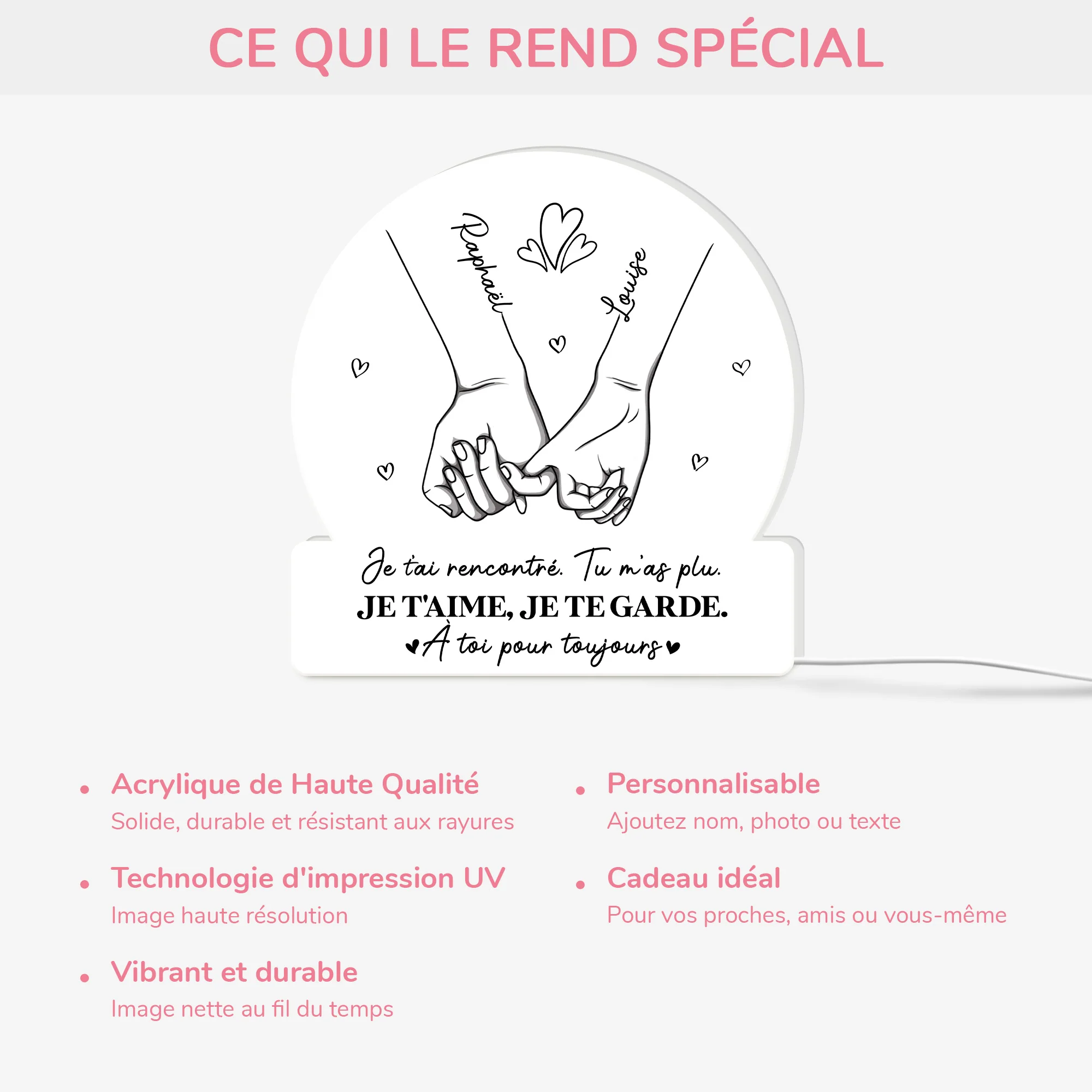 Lightbox Personnalisable Pour Couple - Je T'aime Je Te Garde - Version Mains - Image 4
