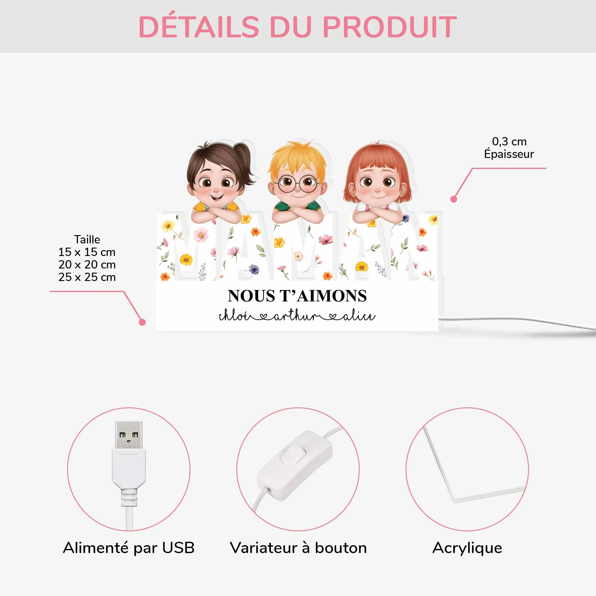 Lightbox Personnalisable Pour Maman - Nous T'Aimons - Image 3