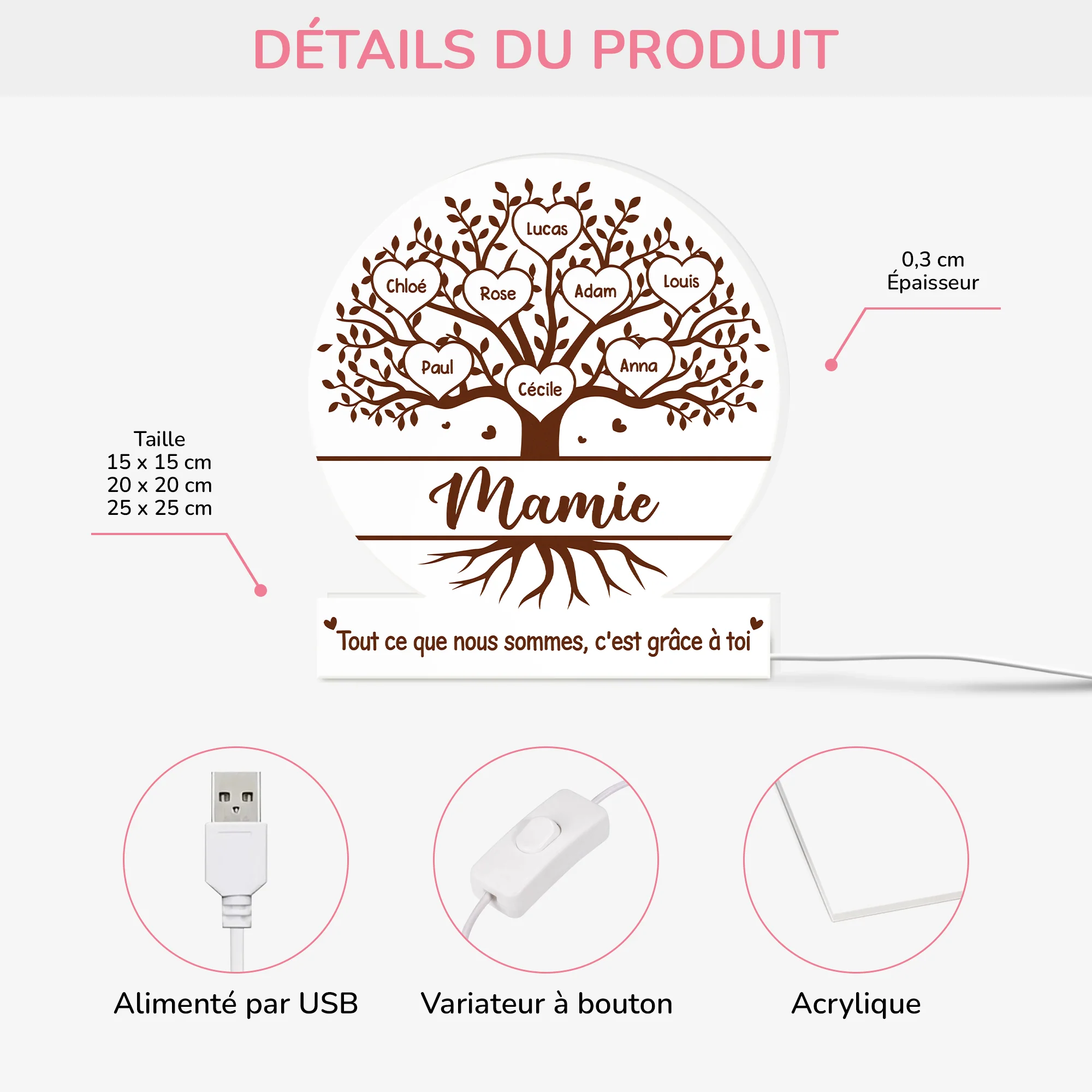 Lightbox Personnalisable pour Mamie Arbre - C'est Grâce à Toi - Image 3