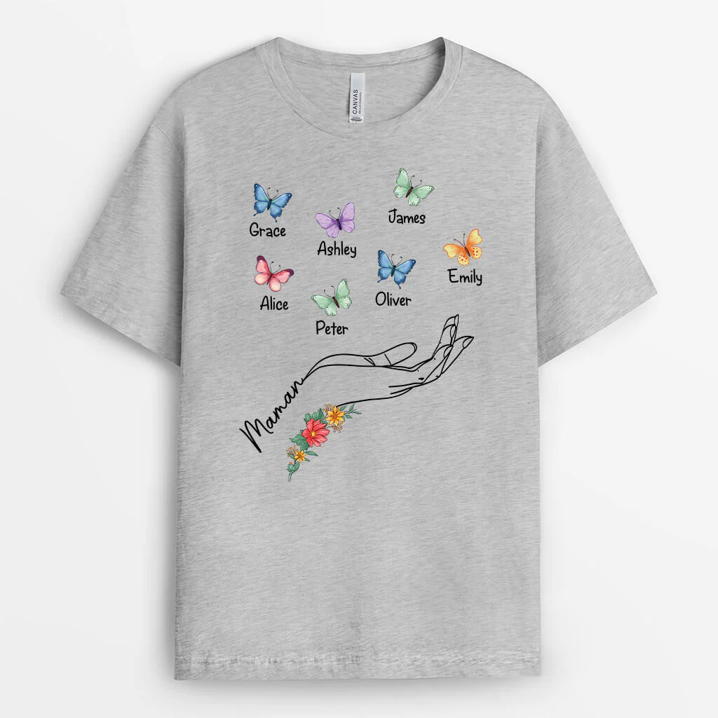 Tee Shirt Personnalisé Maman - Maman Avec Main Et Papillons - Image 2