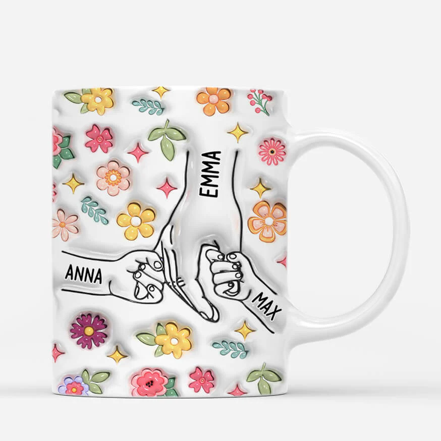 [Effet d'impression 3D] Mug Personnalisé Maman - Maman Tenant Les Mains Avec Fleurs Éclatants - Image 2
