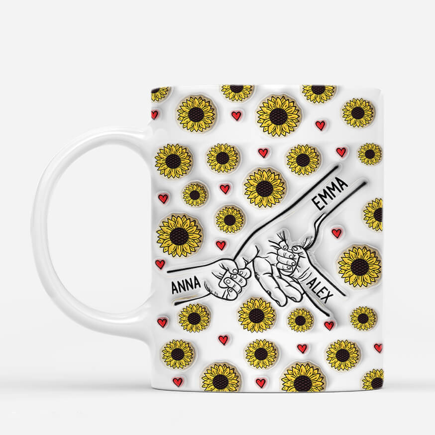 [Effet d'impression 3D] Mug Personnalisé Maman - Tenant Les Mains Avec Les Tournesols