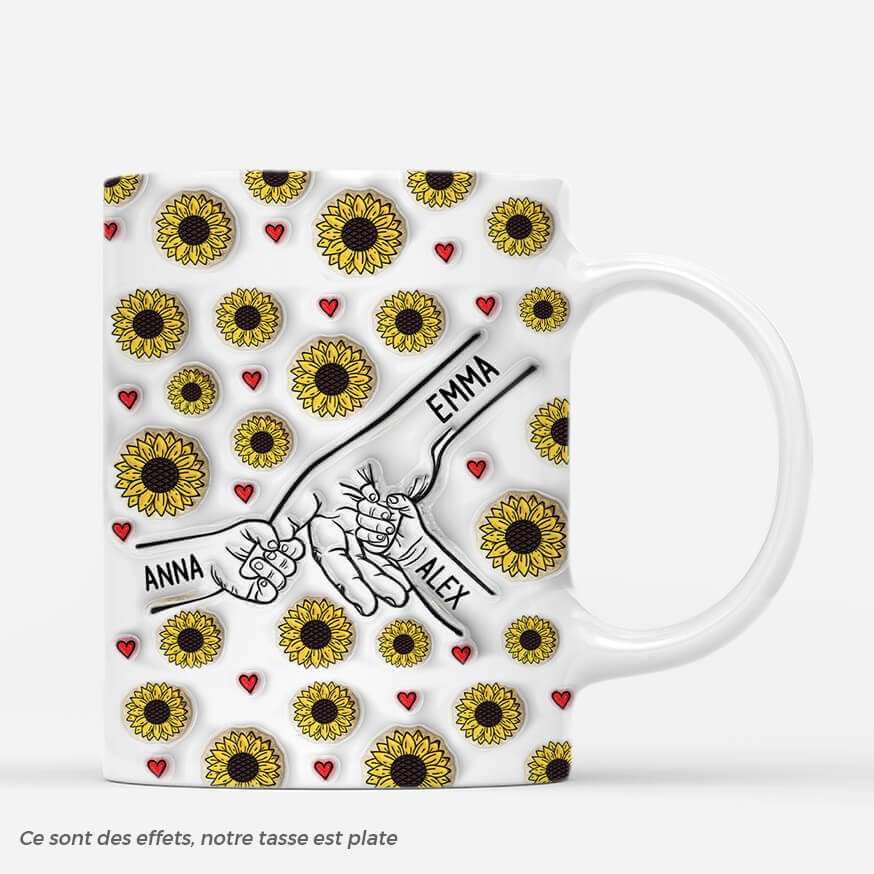 [Effet d'impression 3D] Mug Personnalisé Maman - Tenant Les Mains Avec Les Tournesols - Image 2