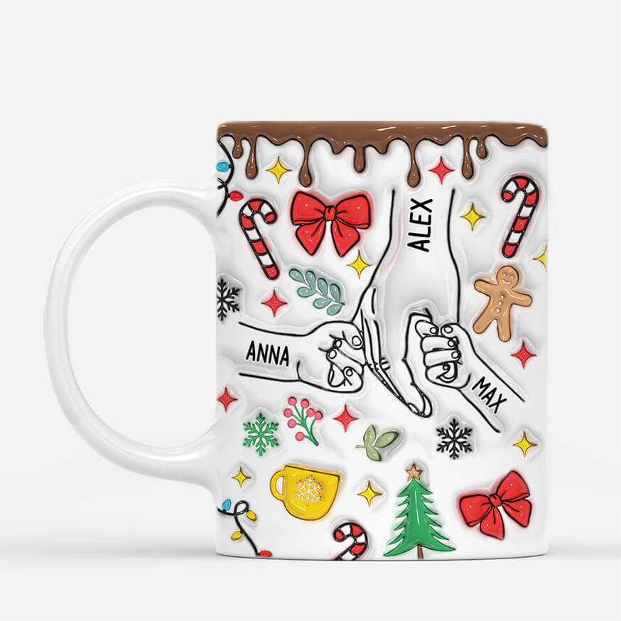 [Effet d'Impression 3D]Mug de Noël Maman Personnalisé – Maman tenant les mains