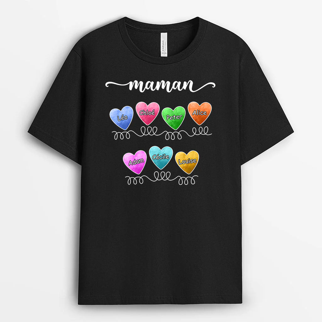 T Shirt Personnalisé Mamie - Mamie | Avec Petits Cœurs Colorés - Image 2