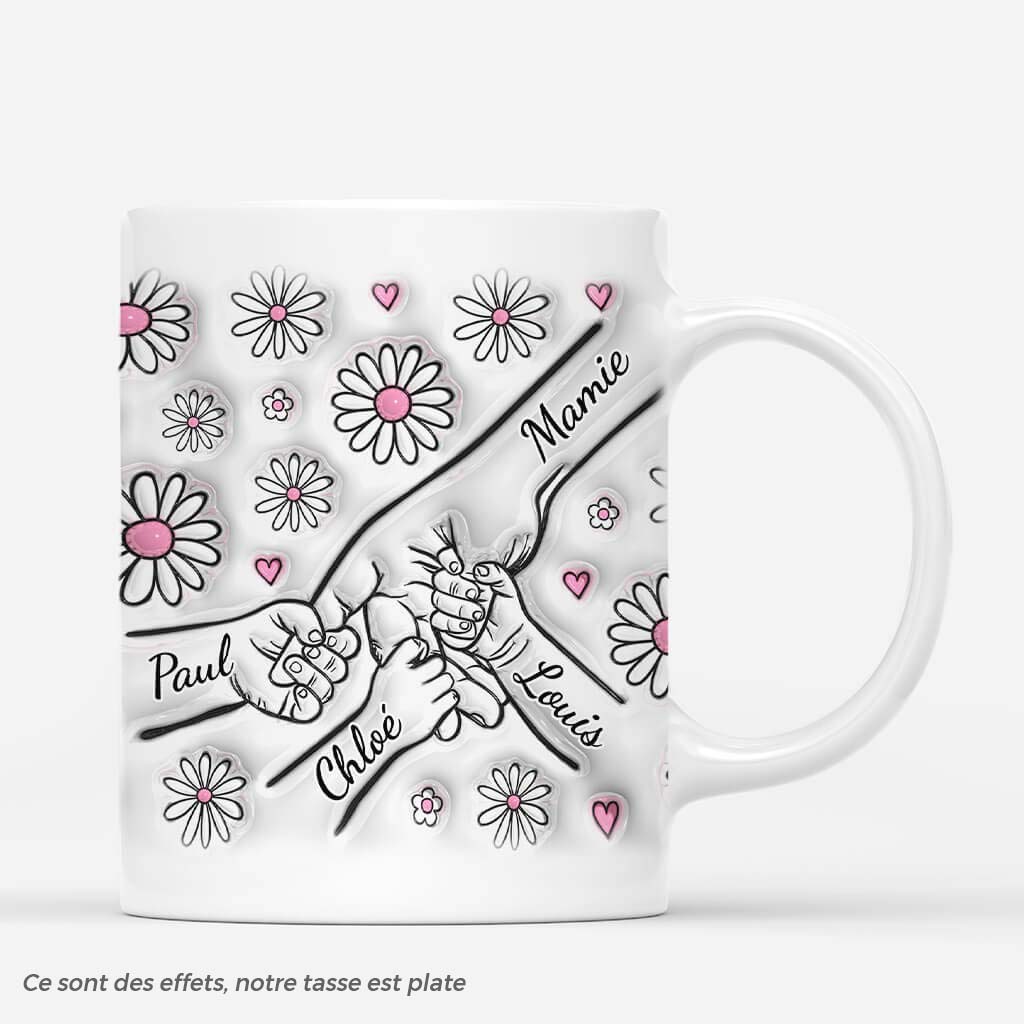 [Effet d'impression 3D]  Mamie Tenant Les Mains Avec Fleurs Roses - Mug Mamie Personnalisé - Image 2