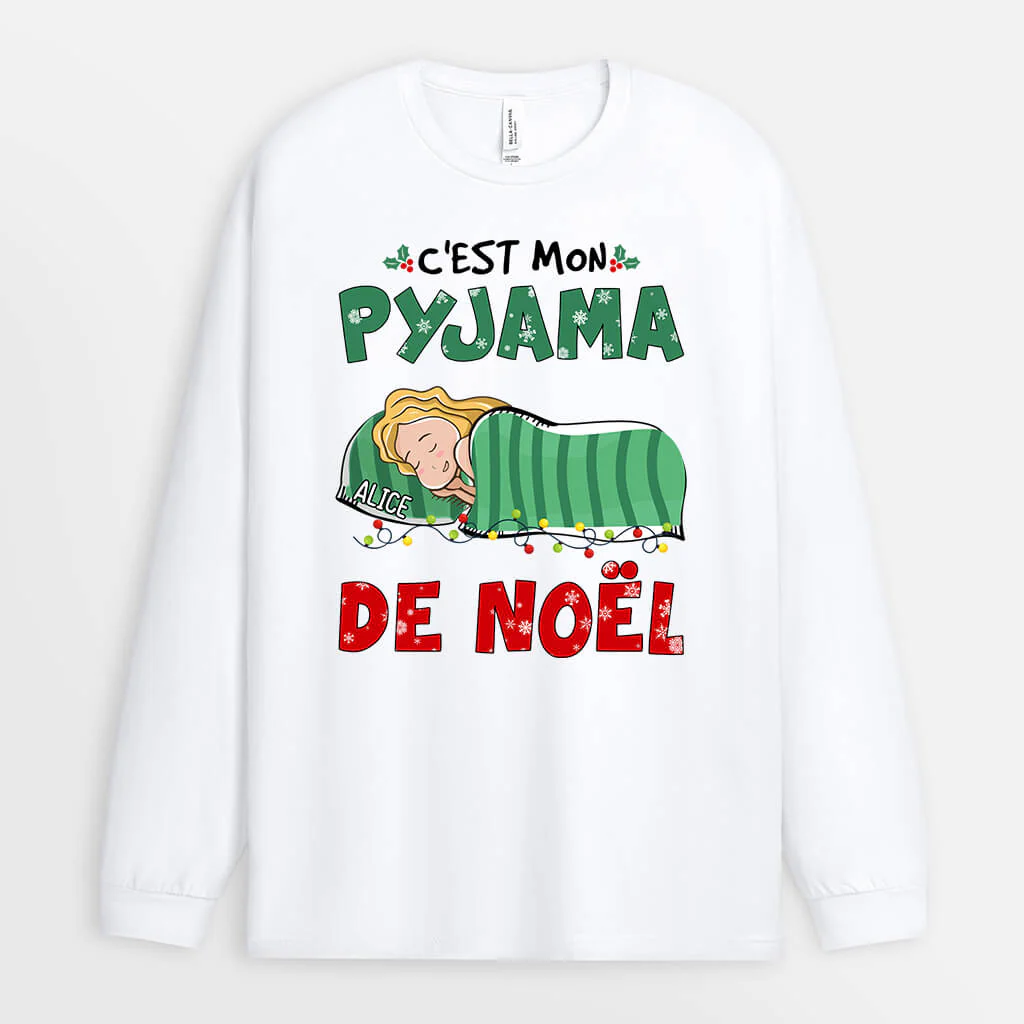 T-shirt Manches Longues "C'est Mon Pyjama de Noël" Personnalisé