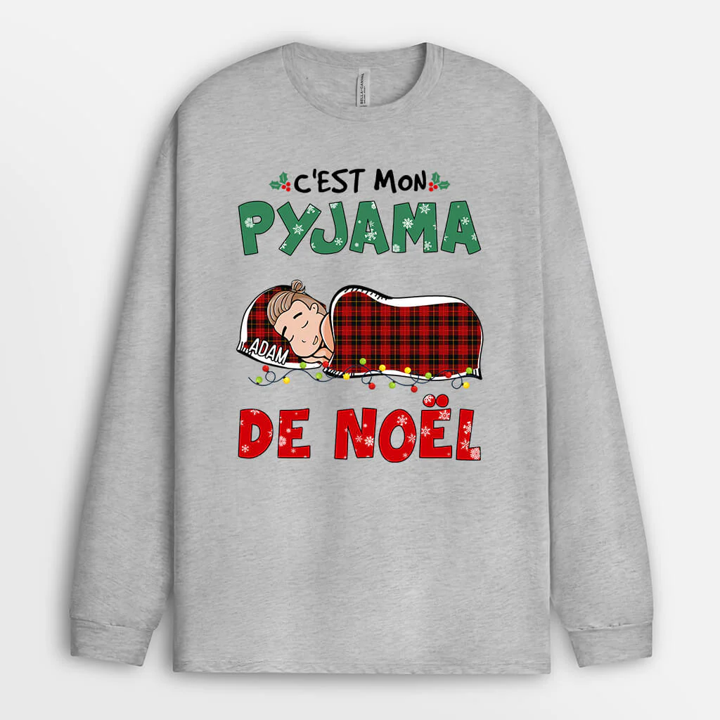T-shirt Manches Longues "C'est Mon Pyjama de Noël" Personnalisé - Image 2