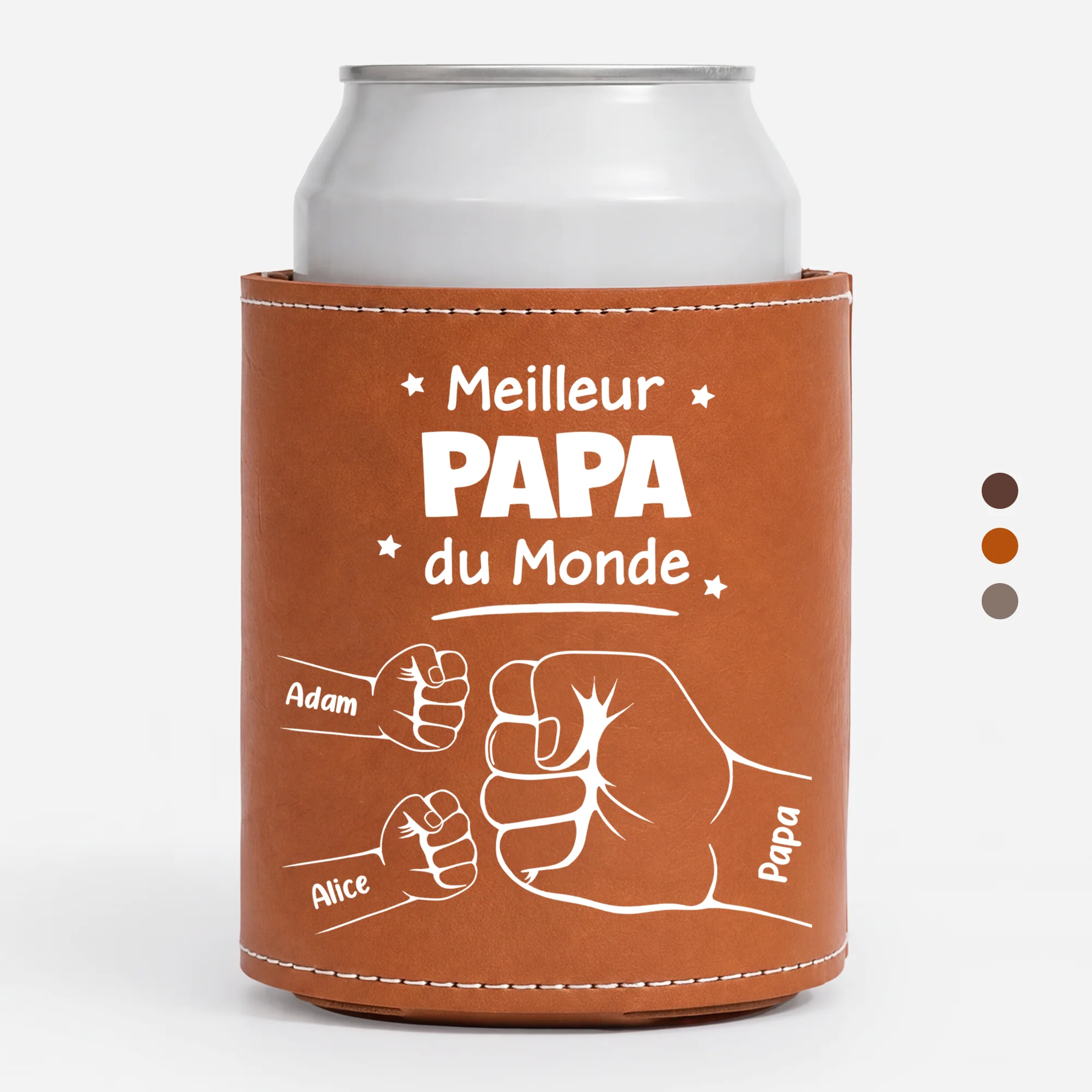 Manchon Pour Canette Personnalisé En Cuir - Meilleur Papa Et Papy