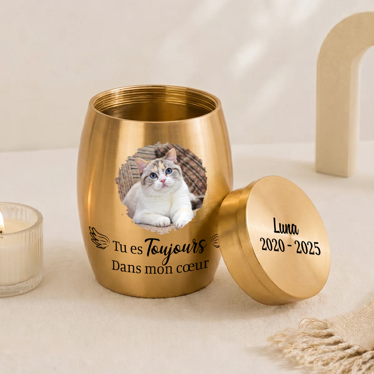 Mini Urne Funéraire Personnalisée Avec Photo - Chien Chat Aimé Pour Toujours - Image 2