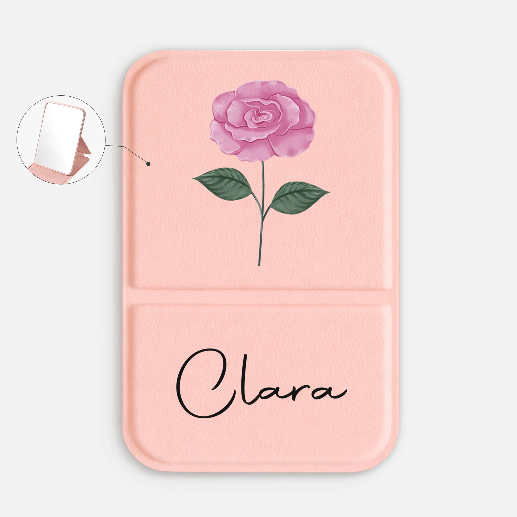 Miroir De Poche Personnalisé Prénom - Cadeau Pour Femme Jardin De Fleur