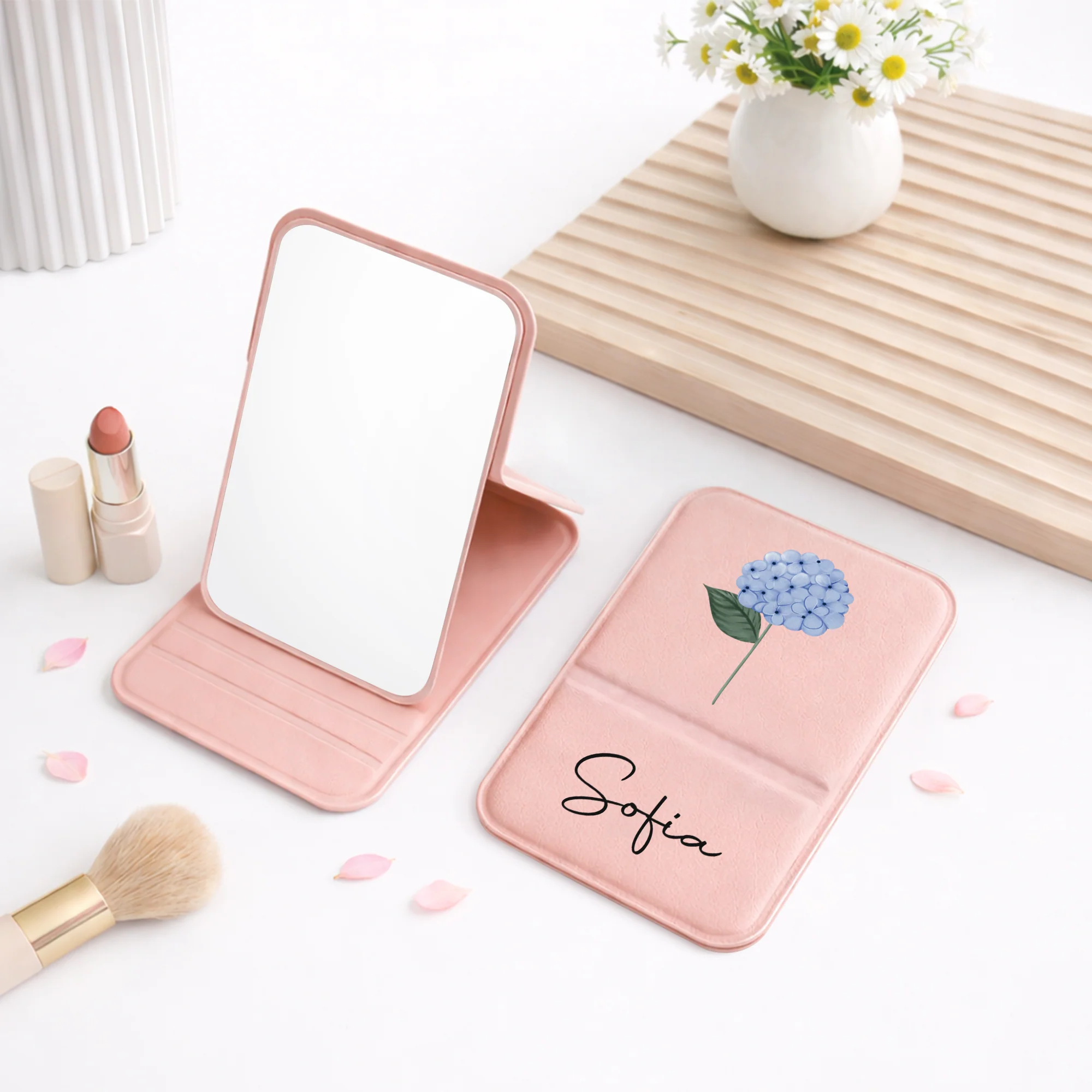Miroir De Poche Personnalisé Prénom - Cadeau Pour Femme Jardin De Fleur - Image 2