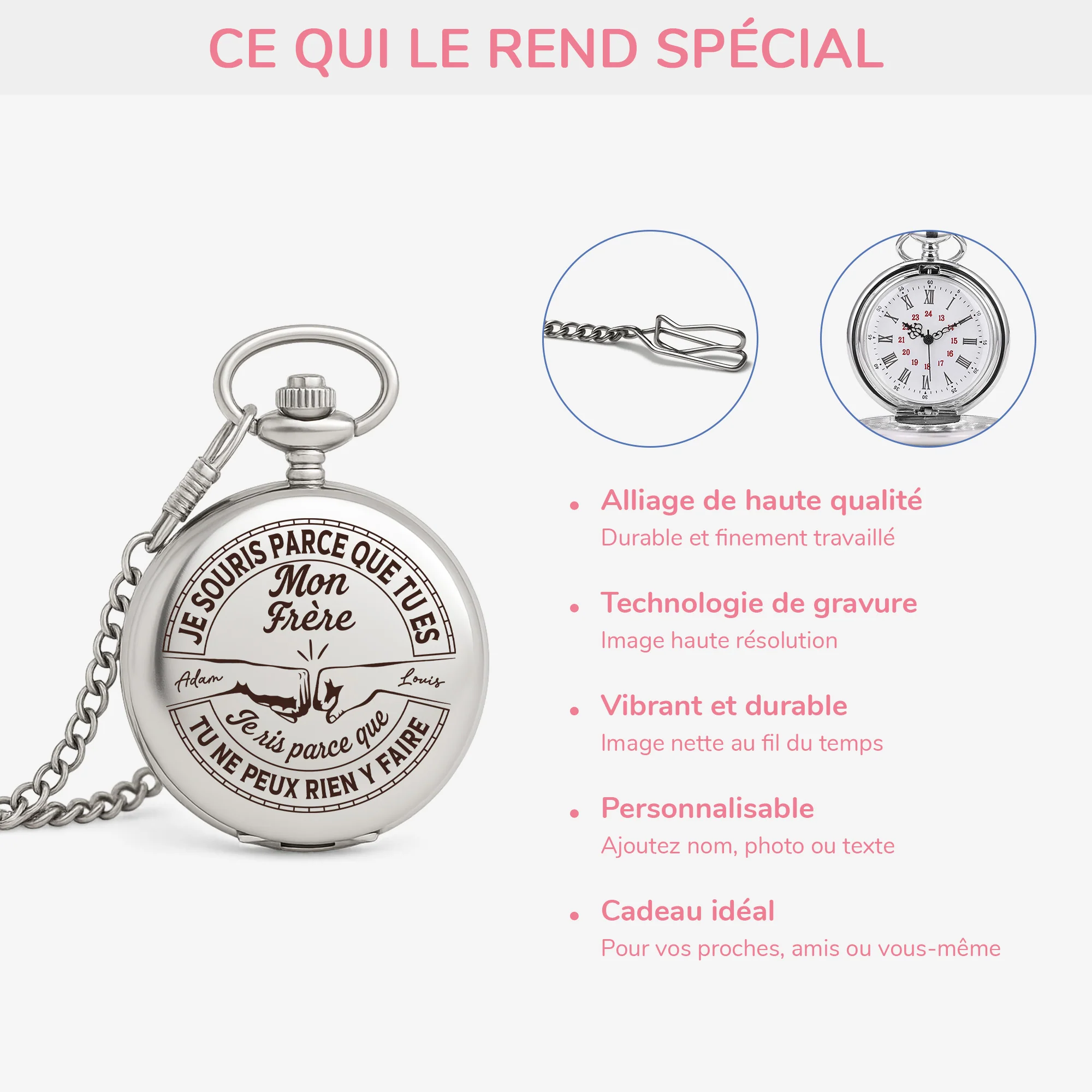 Montre De Poche Personnalisable - Parce Que Tu Es Mon Frère - Image 4