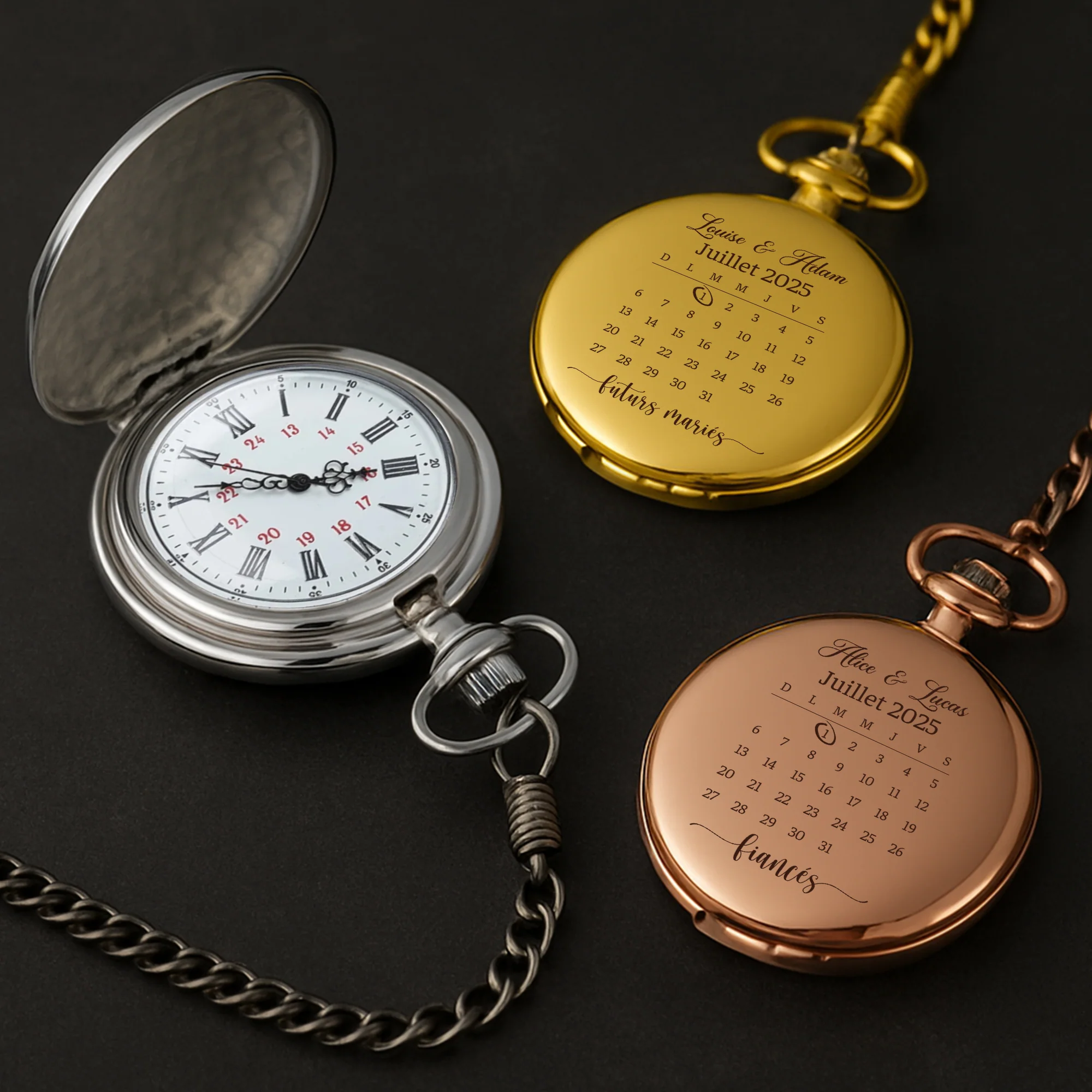 Montre De Poche Personnalisable Pour Couple Avec Calendrier - Bientôt Mariés - Image 2