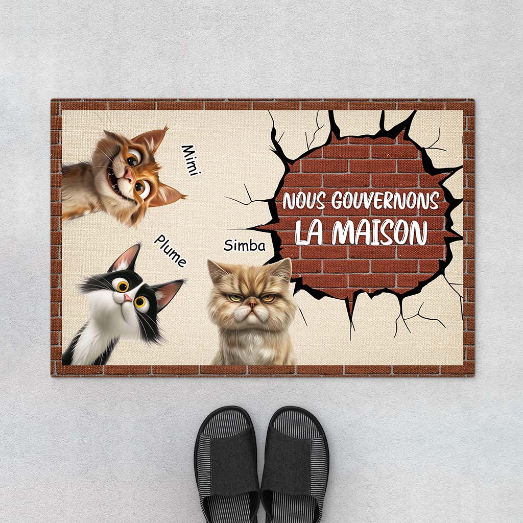 Tapis chat personnalisé – Nous gouvernons la maison