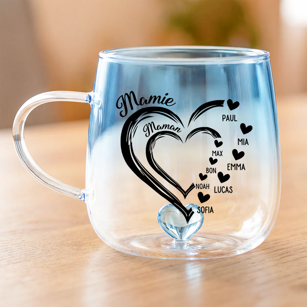 Mug En Verre Personnalisé Dégradé - Cadeau Maman Mamie Avec Cœur Rouge - Image 2