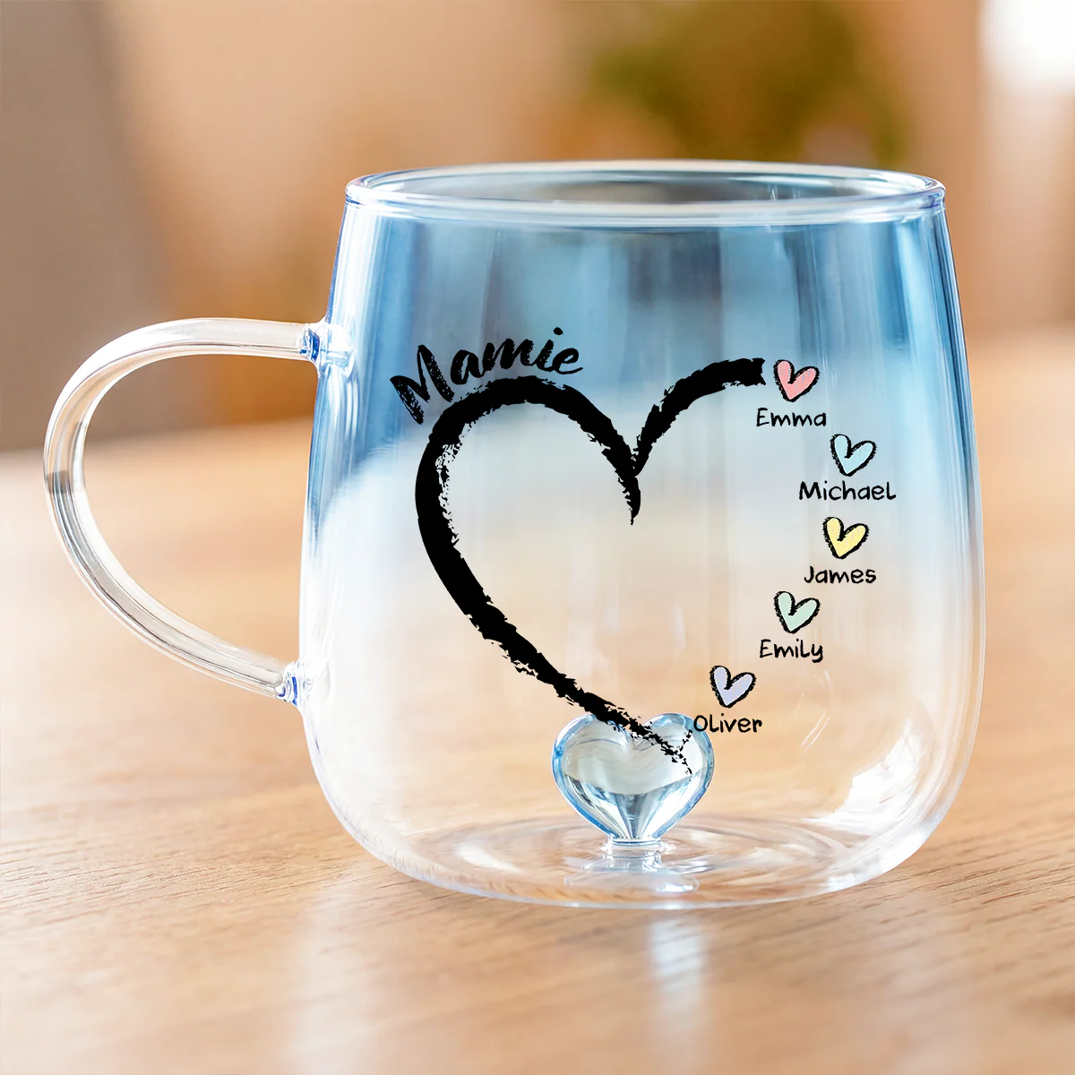 Mug En Verre Personnalisé Dégradé - Cadeau Maman Mamie Avec Petit Coeur - Image 2