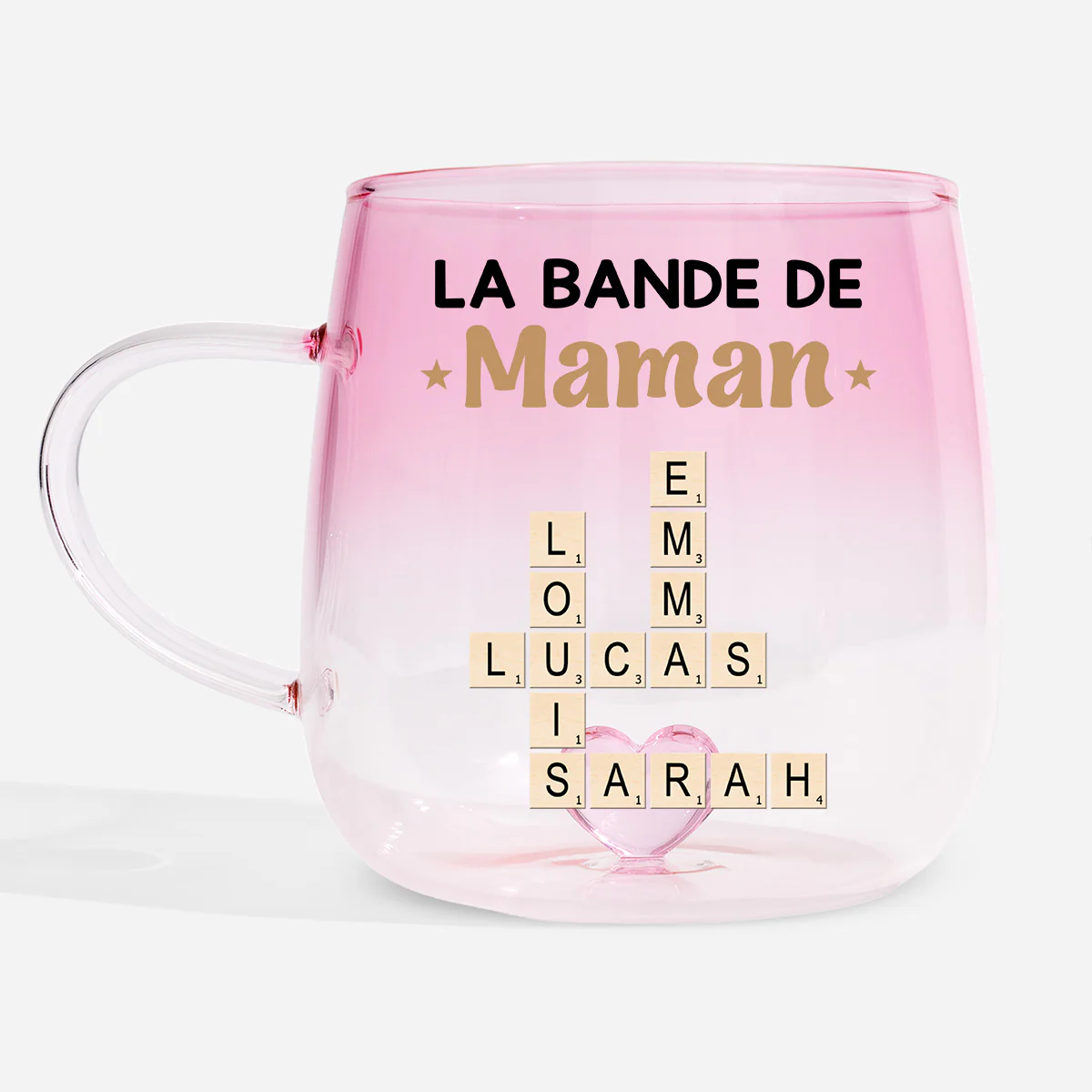 Mug En Verre Personnalisé Dégradé - La Bande À Maman Mamie Papa Papy Avec Mots-croisés