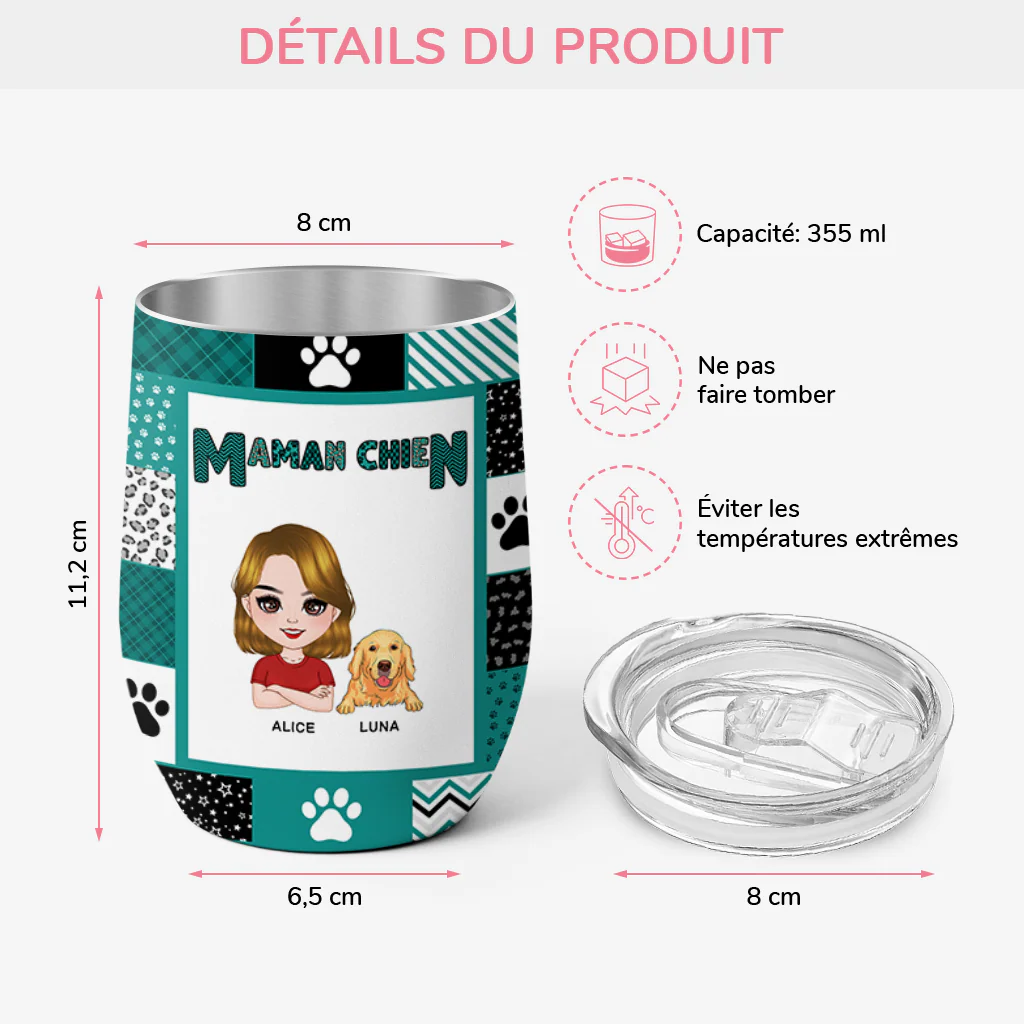 Mug Isotherme 355ml Personnalisé - Maman Chien Patchwork De Pattes - Image 3