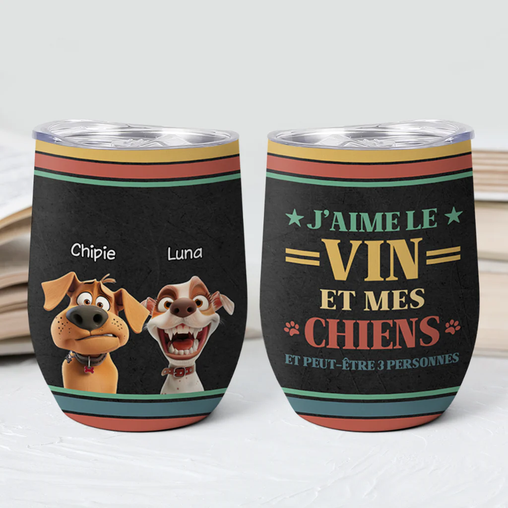 Cadeau Personnalisé Chien | Mug Isotherme 355ml Vin Et Chien Personnalisé - Image 2