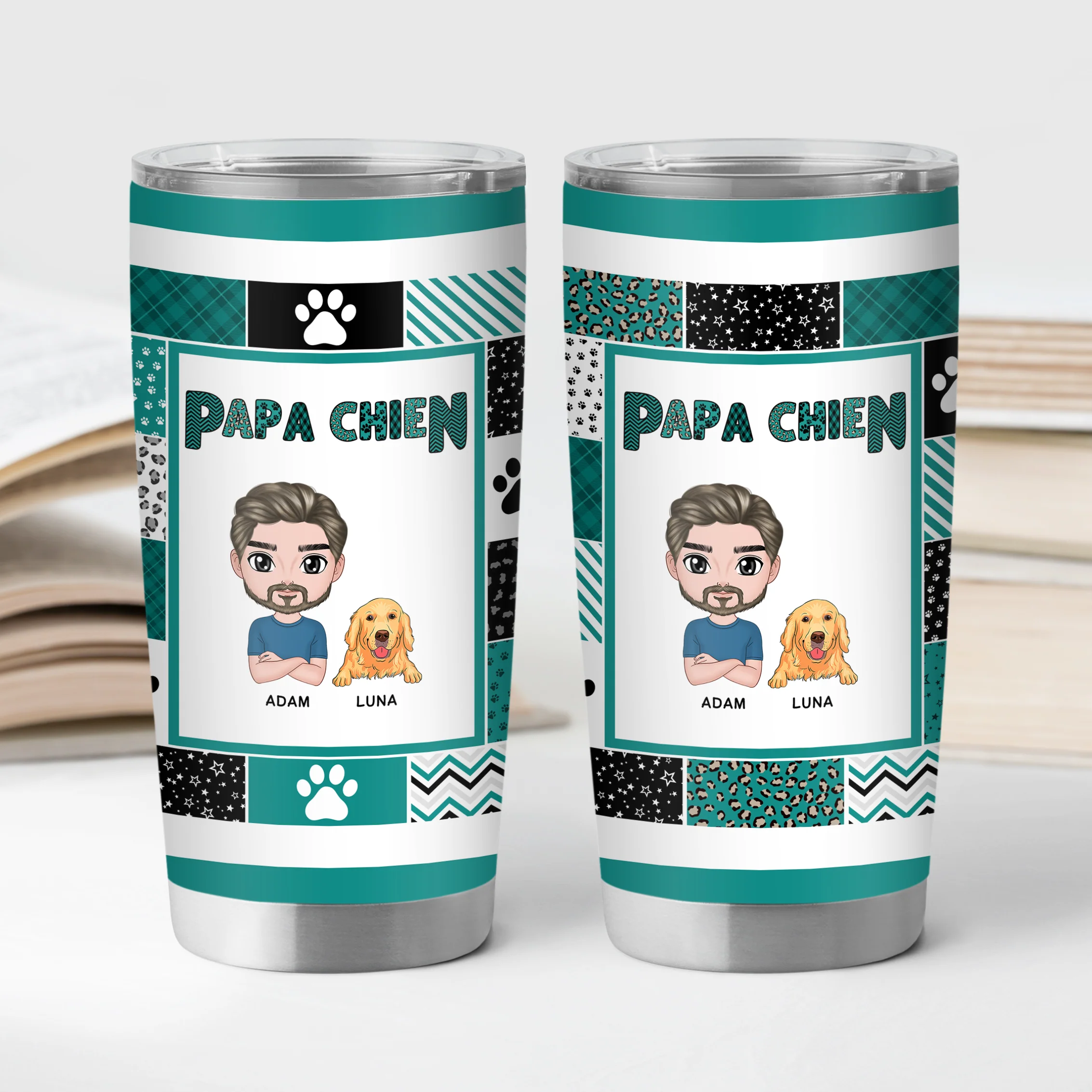Cadeau Personnalisé Avec Chien | Mug Isotherme 590ml Maman Chien Patchwork De Pattes - Image 2