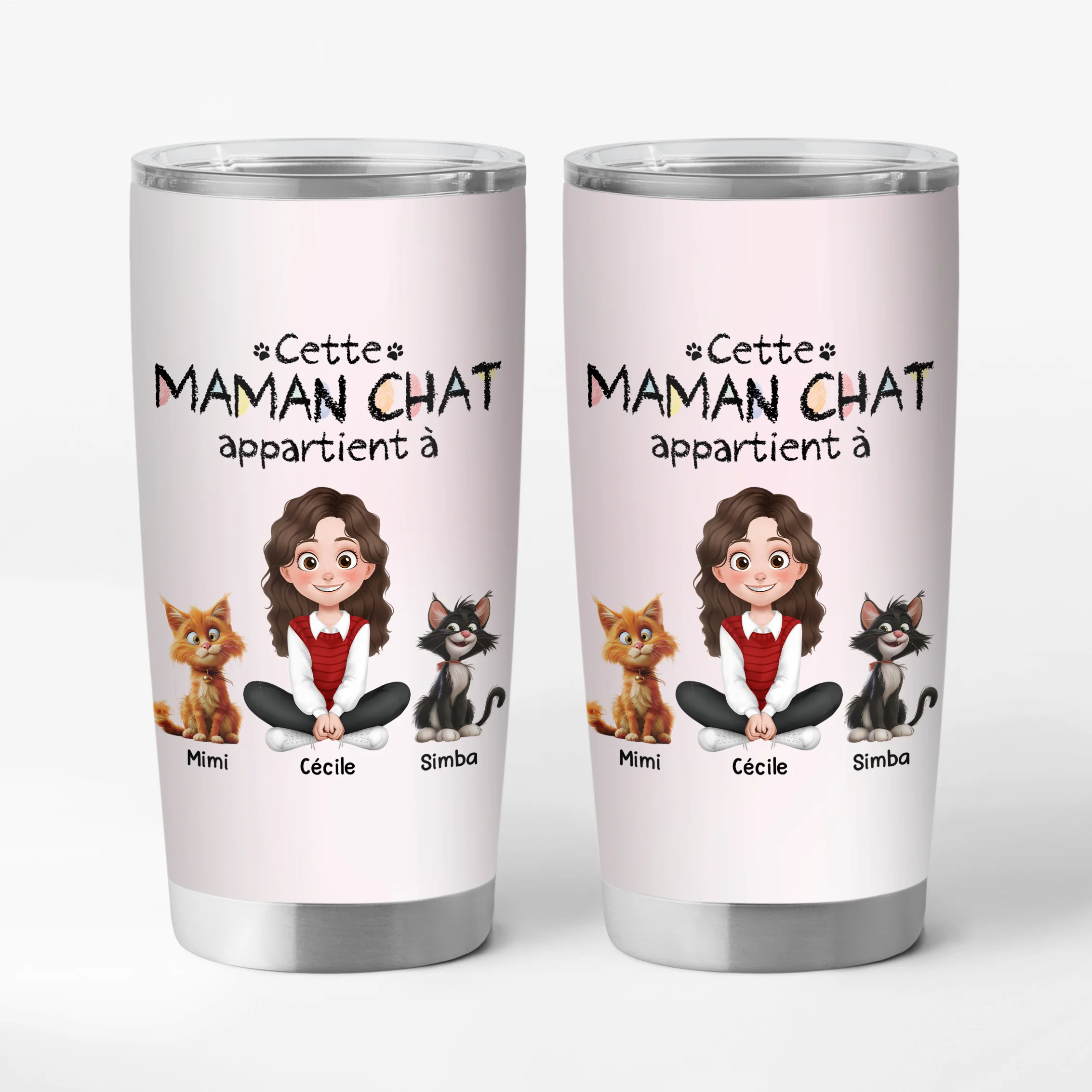 Mug Isotherme 590ml Personnalisé - Cette Maman Chat Appartient À