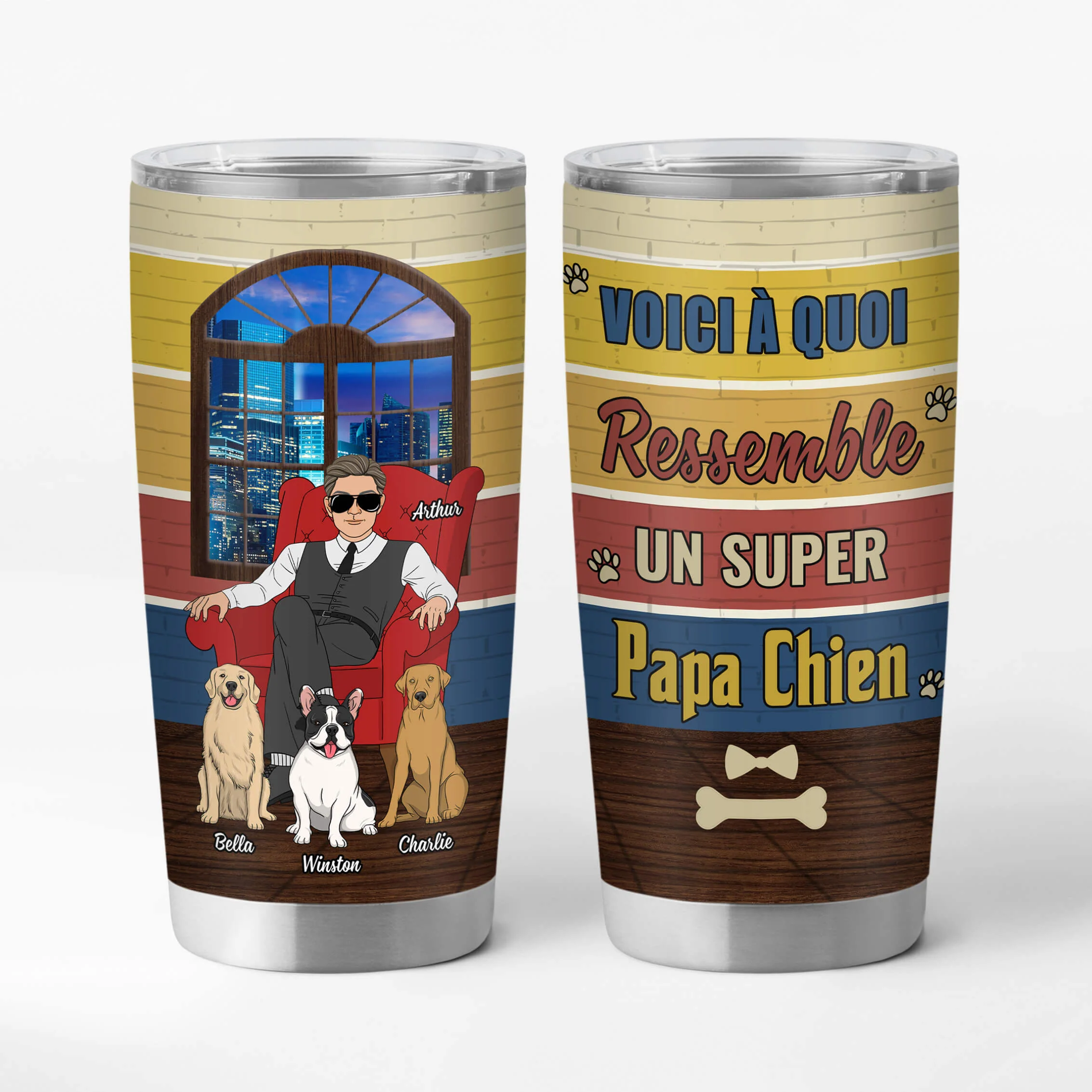 Cadeau Pour Propriétaire De Chien | Mug Isotherme Super Papa Chien Personnalisé