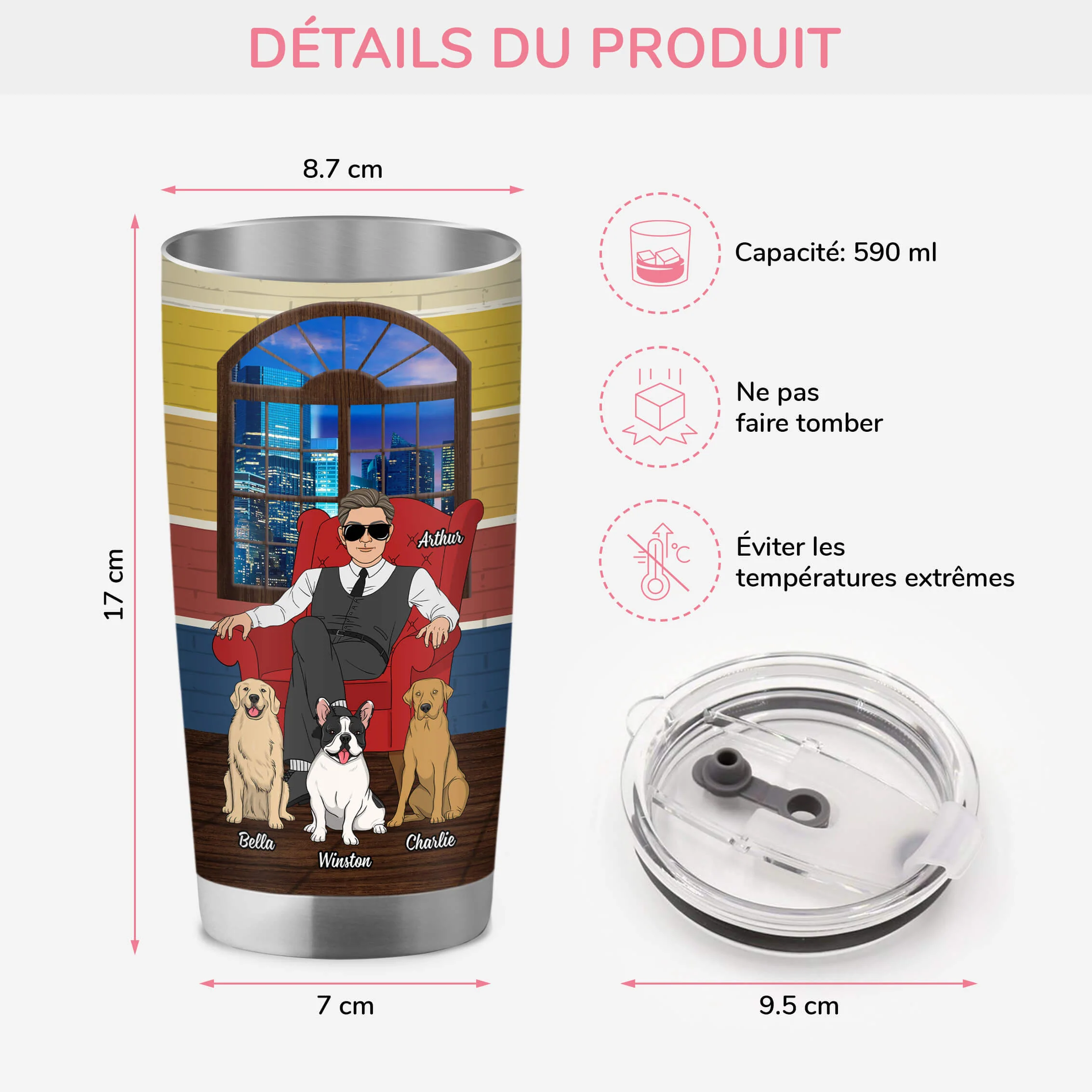 Cadeau Pour Propriétaire De Chien | Mug Isotherme Super Papa Chien Personnalisé - Image 3