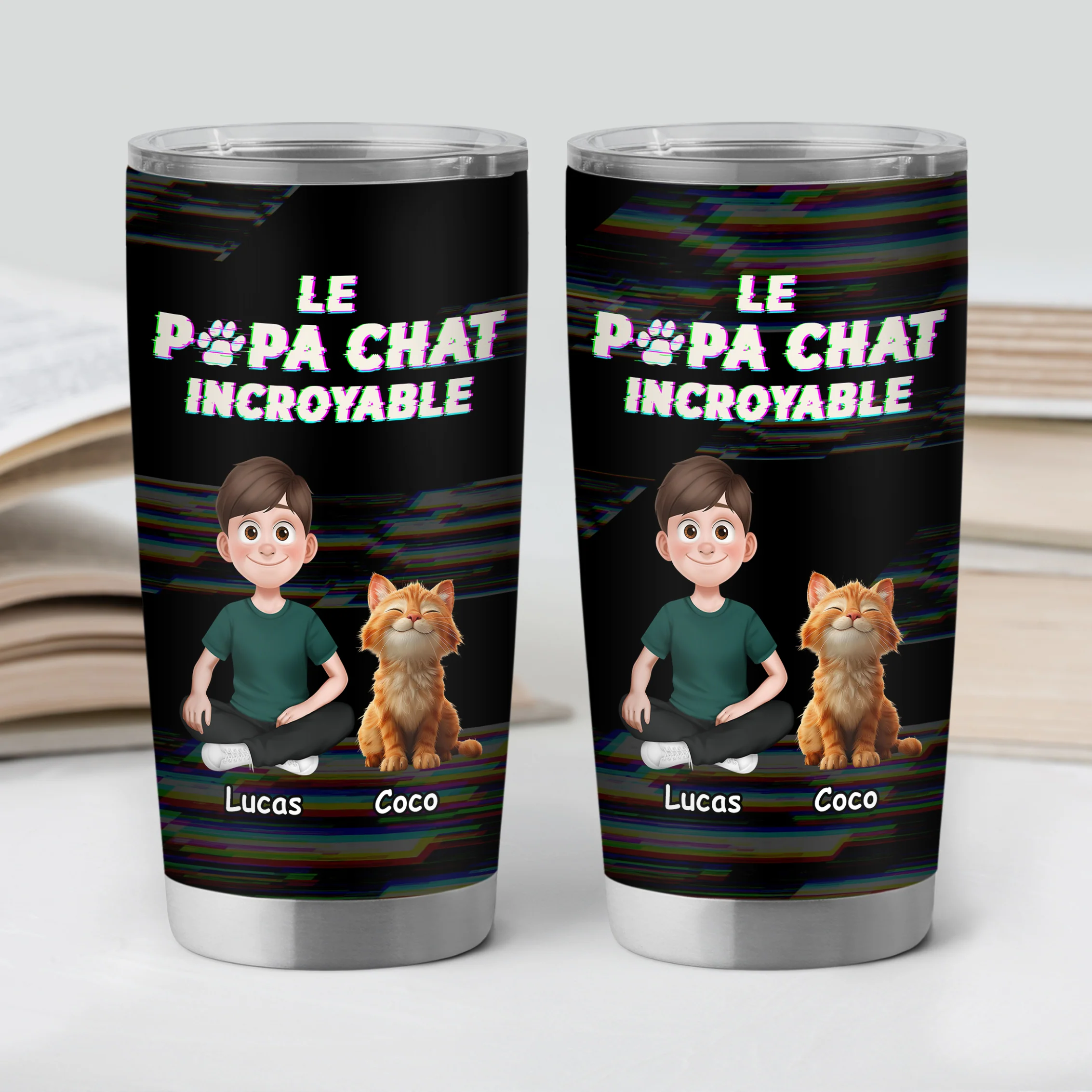 Mug Isotherme Personnalisé Prénom 590ml - Papa Chat Et Maman Chat - Image 2