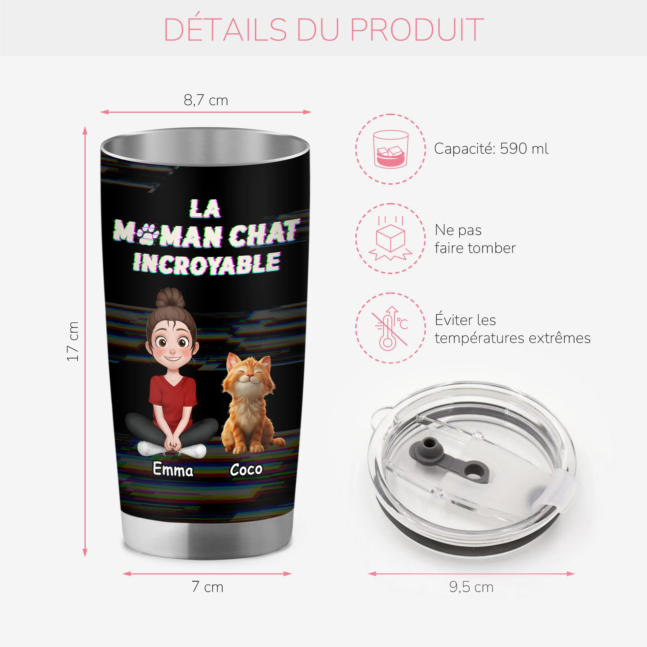 Mug Isotherme Personnalisé Prénom 590ml - Papa Chat Et Maman Chat - Image 3