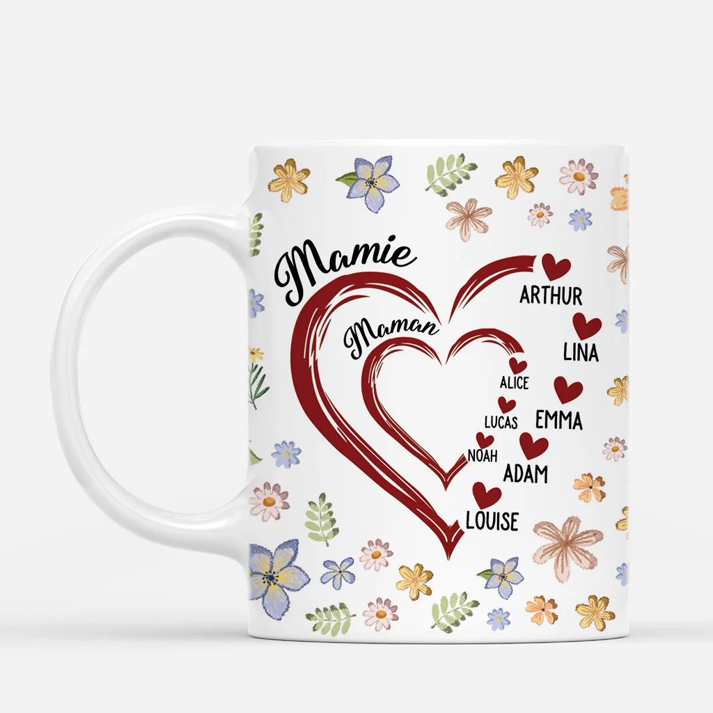 Mug Mamie Personnalisé - Maman Mamie Cœur - Floral