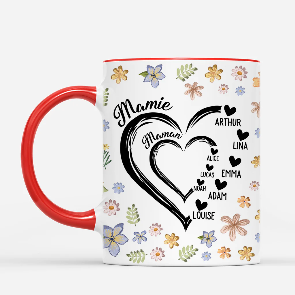Mug Mamie Personnalisé - Maman Mamie Cœur - Floral - Image 2