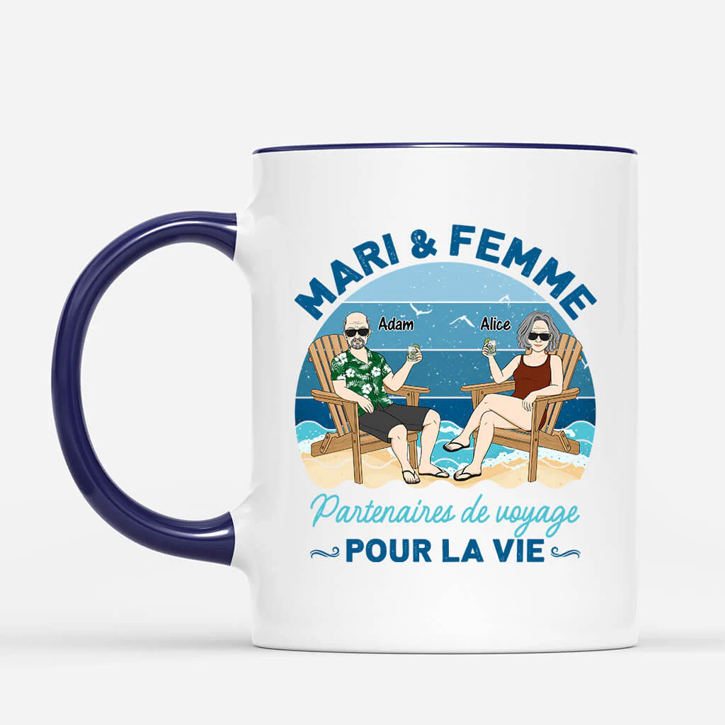 Mug Personnalisé Couple - Mari & Femme, Partenaires de Voyage À Vie - Image 2